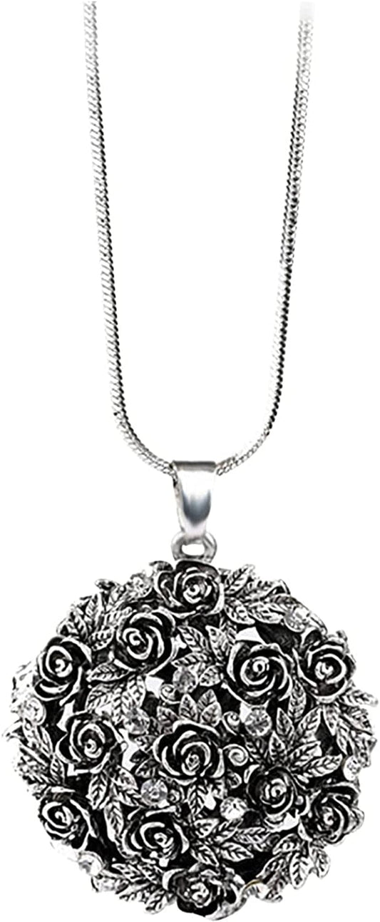 Custom Picture Necklace,Rhinestone Black Rose Pendant Long Necklace Women'S Sweater Chain Personalized Necklace Necklace Elegant Jewelry Crystal Accessories