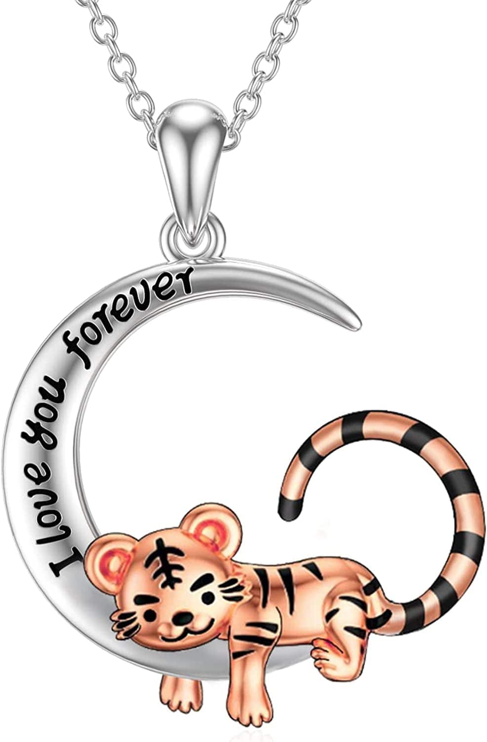 Cute Animal Necklace S925 Sterling Silver Hamster/Tiger/Fox Pendant Necklace Animal Jewelry Gifts for Women Girls Teen moon tiger