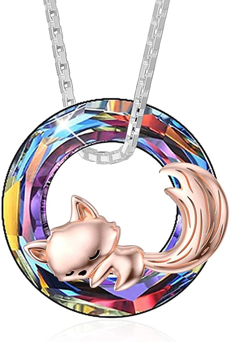 Cute Animal Necklace S925 Sterling Silver Hamster/Tiger/Fox Pendant Necklace Animal Jewelry Gifts for Women Girls Teen coloful crystal fox