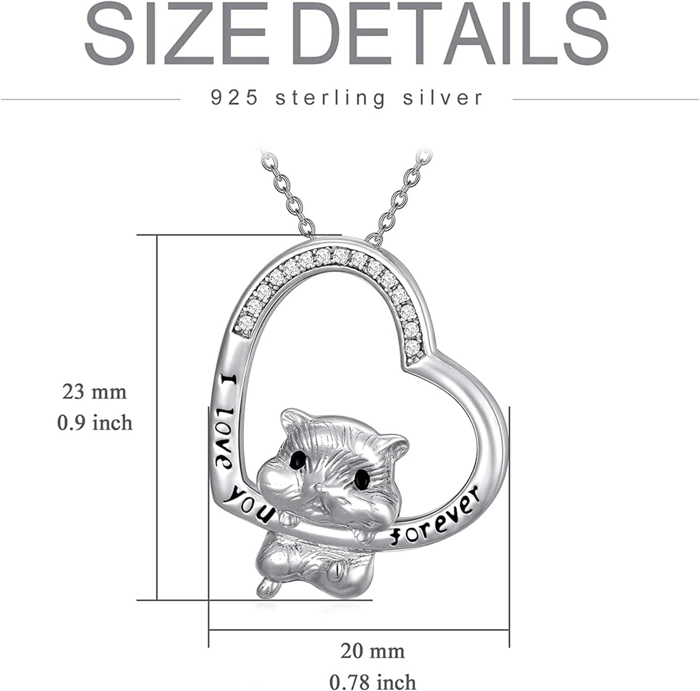 Cute Animal Necklace S925 Sterling Silver Hamster/Tiger/Fox Pendant Necklace Animal Jewelry Gifts for Women Girls Teen