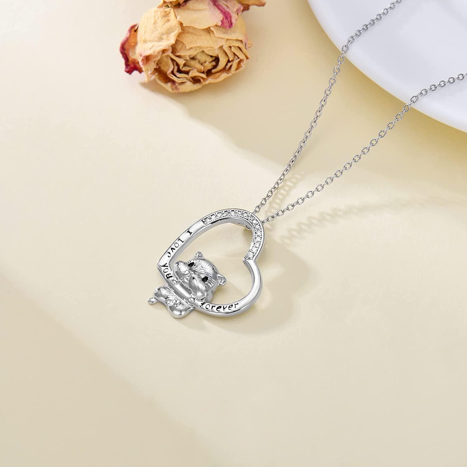 Cute Animal Necklace S925 Sterling Silver Hamster/Tiger/Fox Pendant Necklace Animal Jewelry Gifts for Women Girls Teen