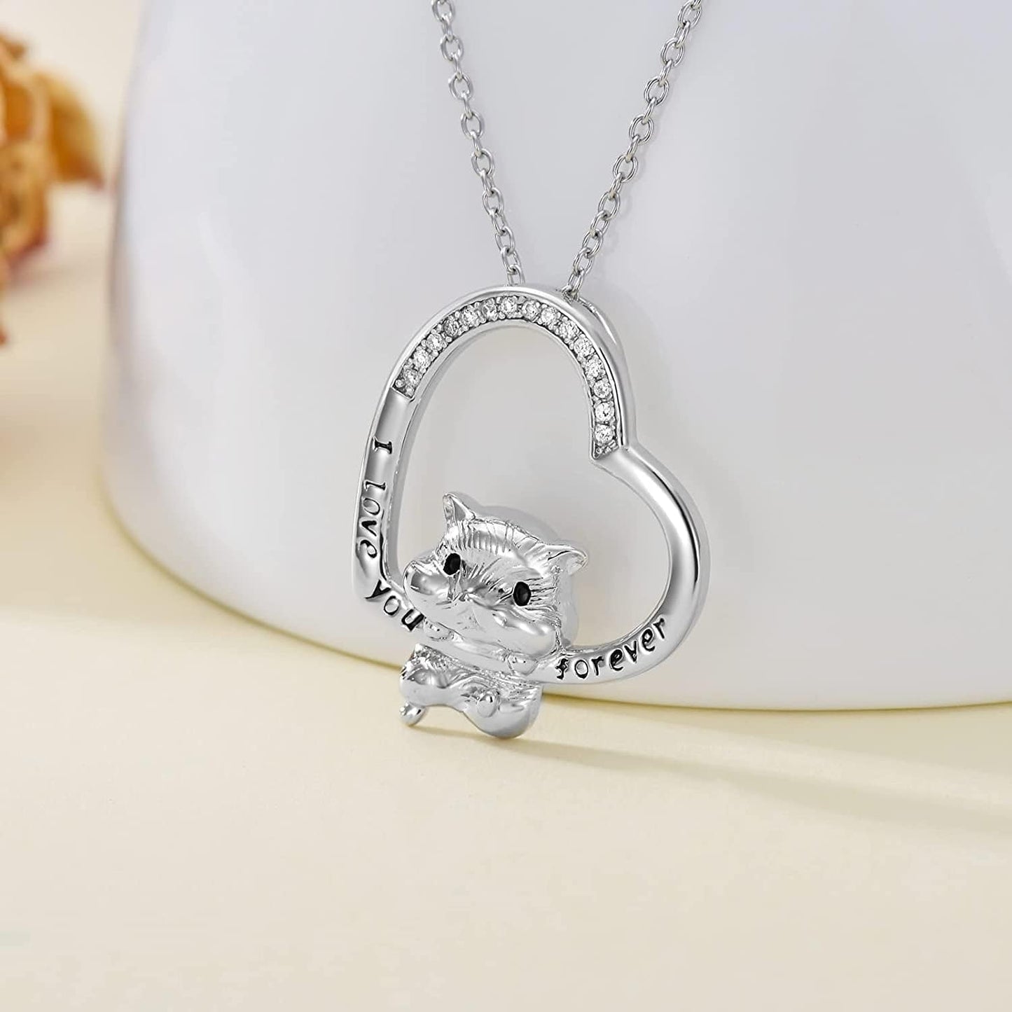 Cute Animal Necklace S925 Sterling Silver Hamster/Tiger/Fox Pendant Necklace Animal Jewelry Gifts for Women Girls Teen