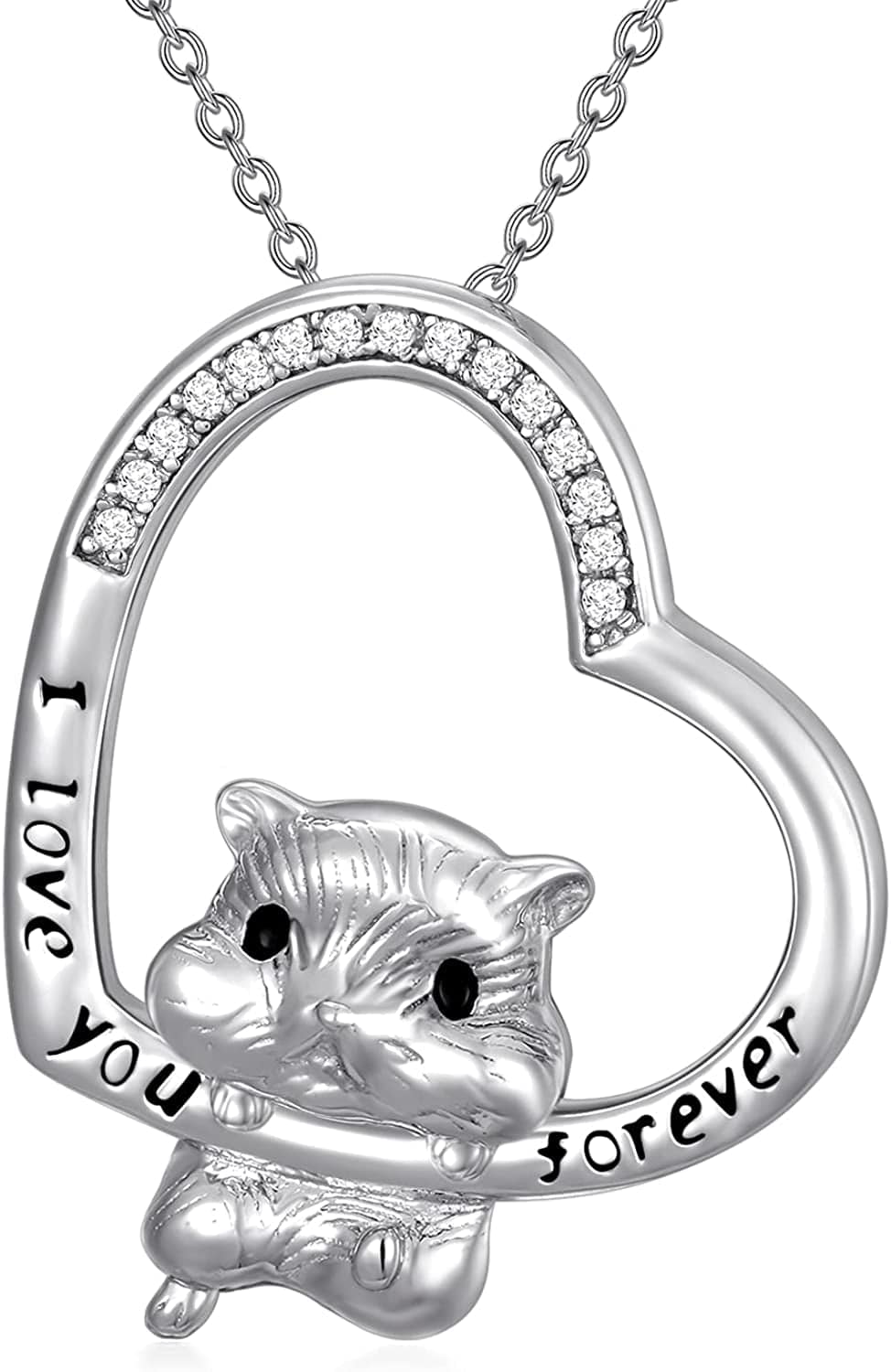 Cute Animal Necklace S925 Sterling Silver Hamster/Tiger/Fox Pendant Necklace Animal Jewelry Gifts for Women Girls Teen heart hamster