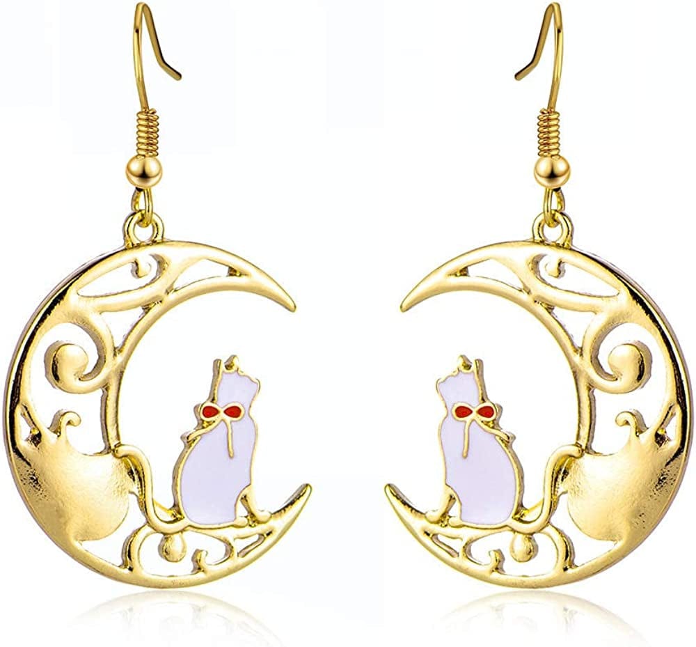 Cute Anime Cartoon Sailor Moon Animal Cat Moon Earrings Gift for Girls Women Jewelry White 2