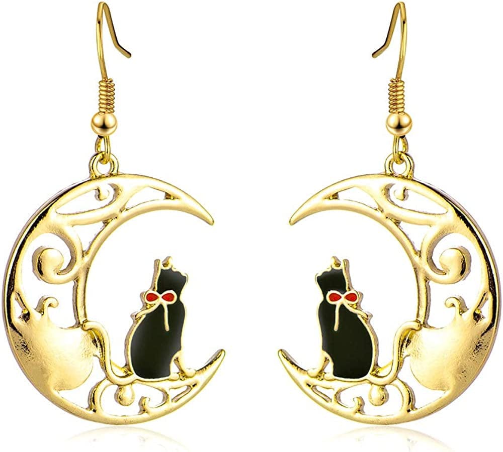 Cute Anime Cartoon Sailor Moon Animal Cat Moon Earrings Gift for Girls Women Jewelry Black 2