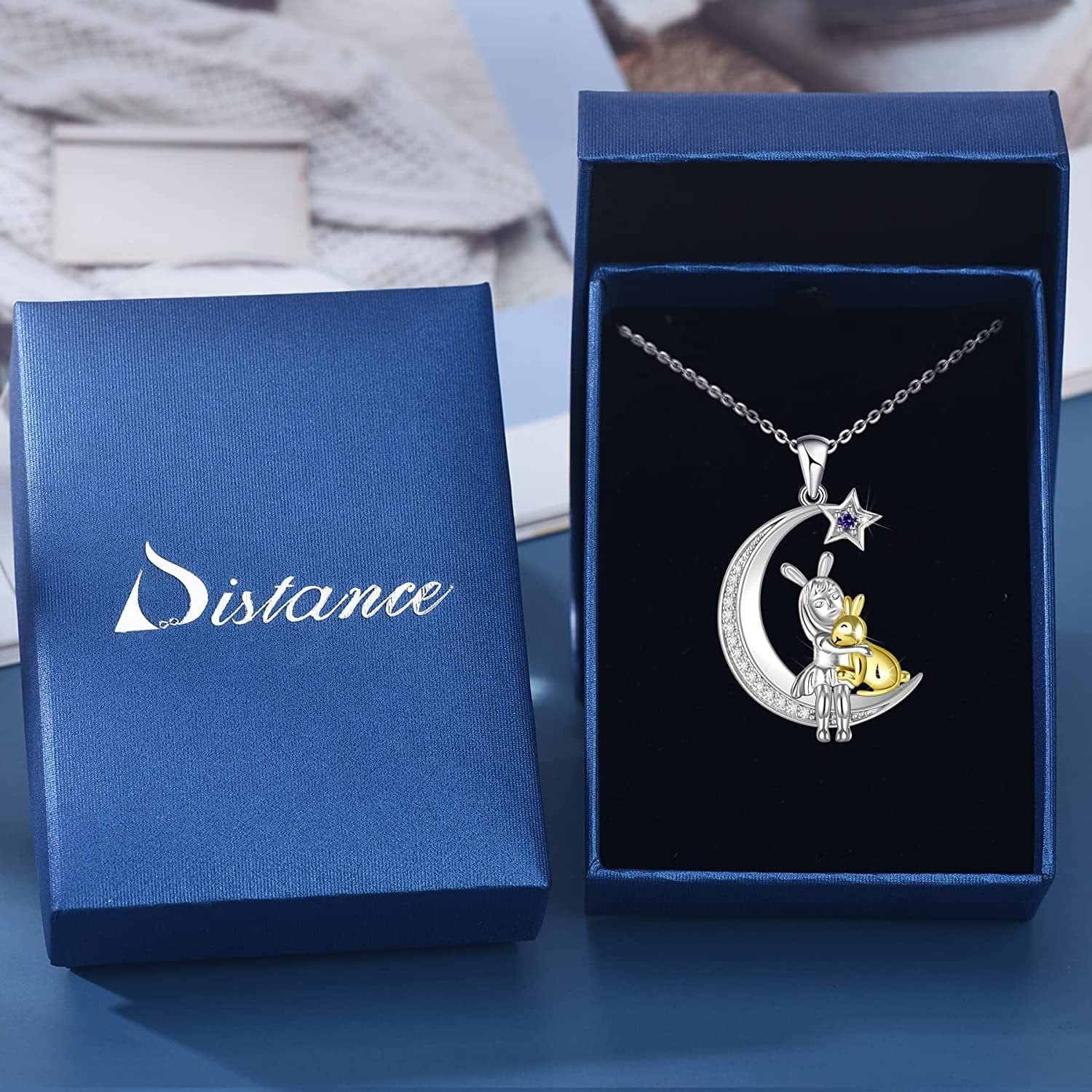 Cute Bunny Moon Necklace for Women Grils 925 Sterling Silver Rabbit Pendant Jewelry Gift for Christmas Valentines Anniversary Birthday