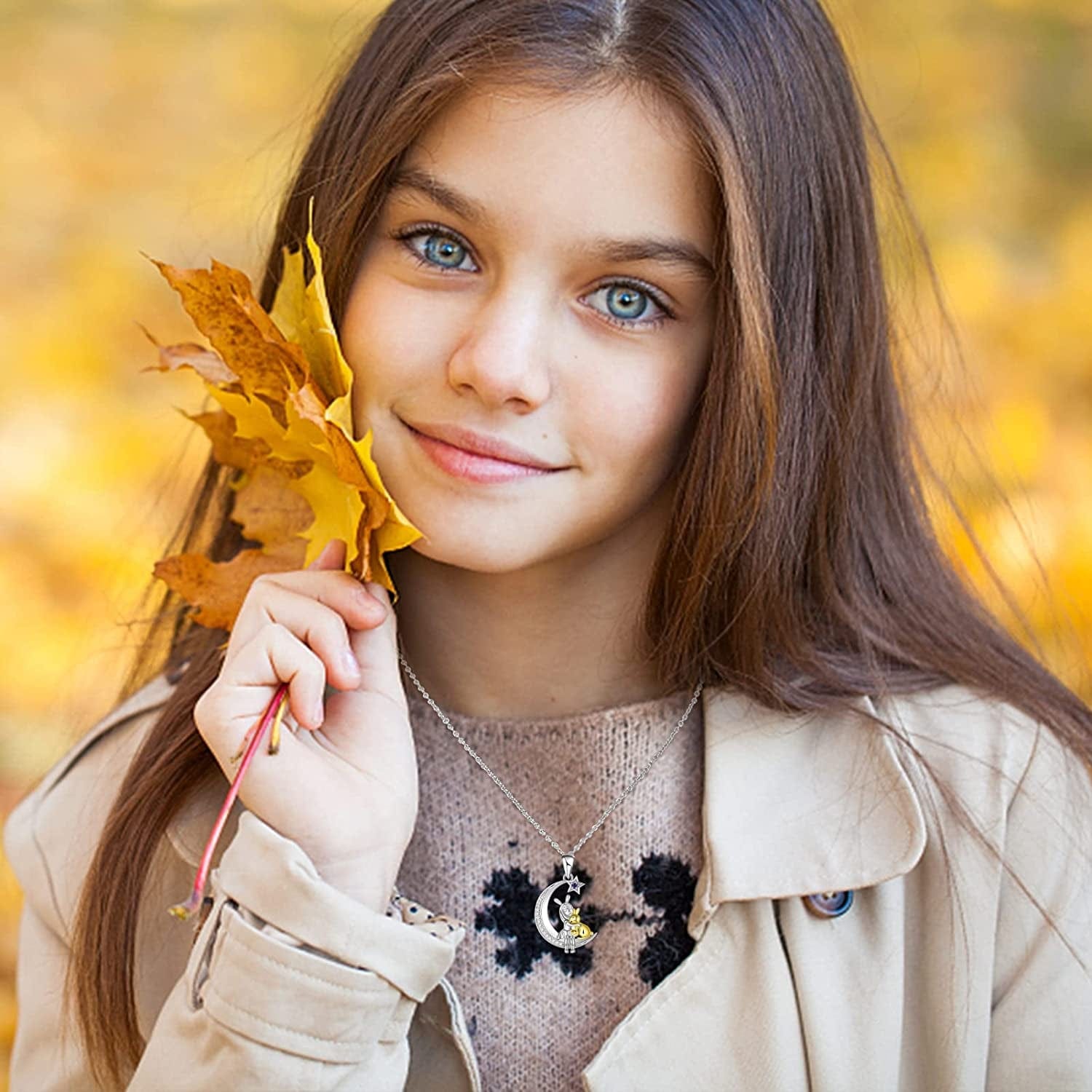 Cute Bunny Moon Necklace for Women Grils 925 Sterling Silver Rabbit Pendant Jewelry Gift for Christmas Valentines Anniversary Birthday