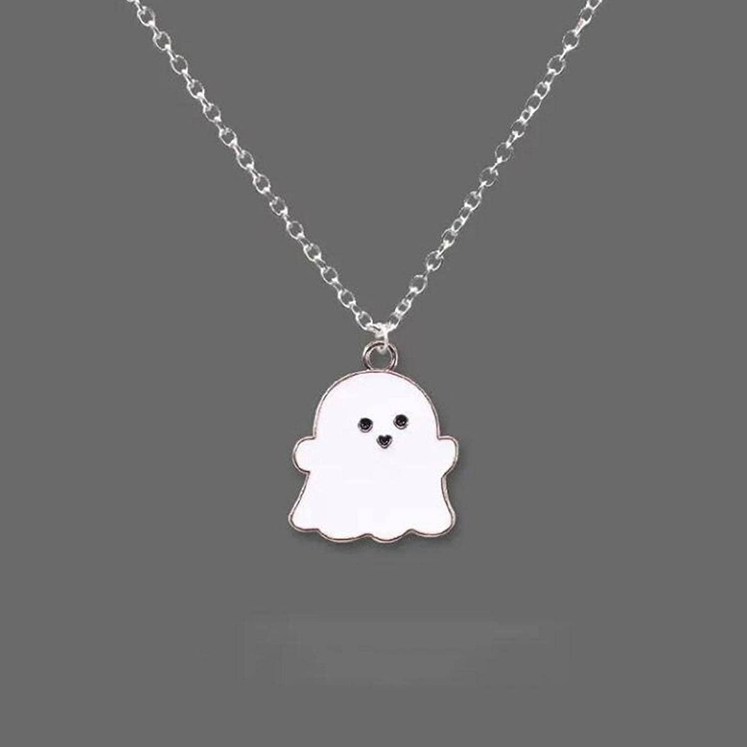 Cute Cartoon Ghost Friendship Couple Pendant Necklaces, Black and White Ghost Necklaces Couples Friendship for Best Friend Lovely Women Necklaces Jewelry
