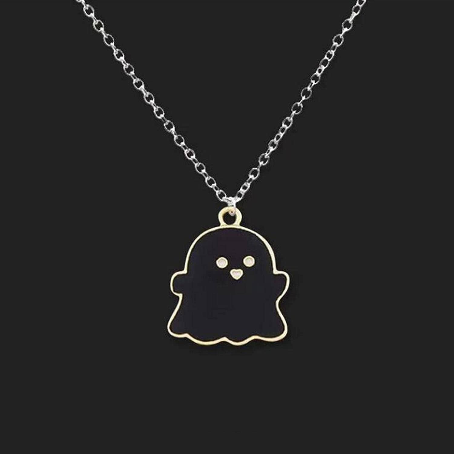 Cute Cartoon Ghost Friendship Couple Pendant Necklaces, Black and White Ghost Necklaces Couples Friendship for Best Friend Lovely Women Necklaces Jewelry