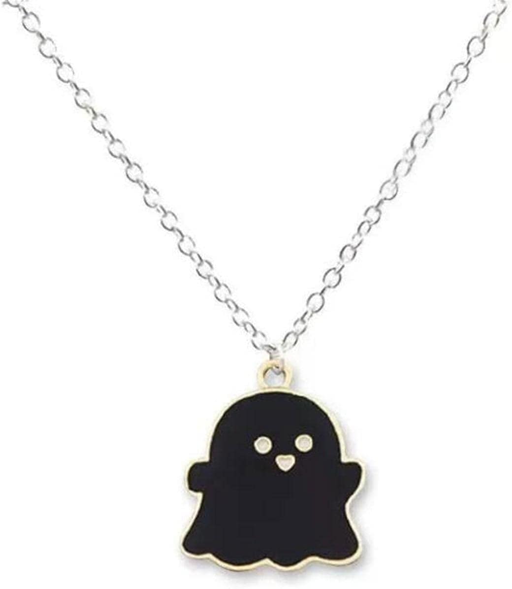 Cute Cartoon Ghost Friendship Couple Pendant Necklaces, Black and White Ghost Necklaces Couples Friendship for Best Friend Lovely Women Necklaces Jewelry