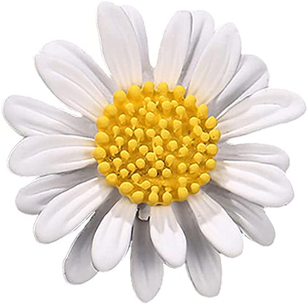 Cute Daisy Flower Brooch Pins, Plant Sunflower Suit Lapel Pin,Yellow White Sun Flower Dress Neckline Pin for Women Girls Men Gifts White