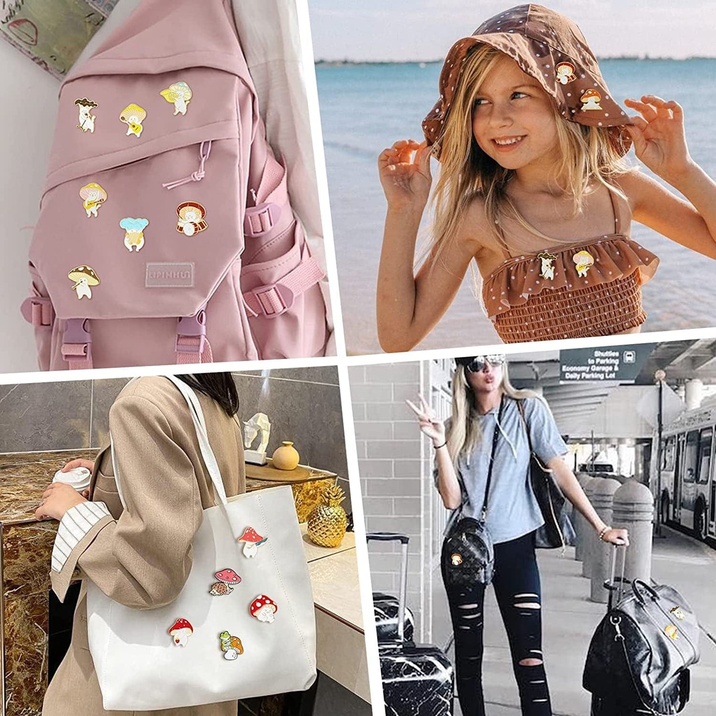 Cute Enamel Brooch Pins Sets Cartoon Mushroom Brooches Cat Frog Hedgehog Animal Plant Brooch Pin for Backpack Clothes DIY Party Decoration