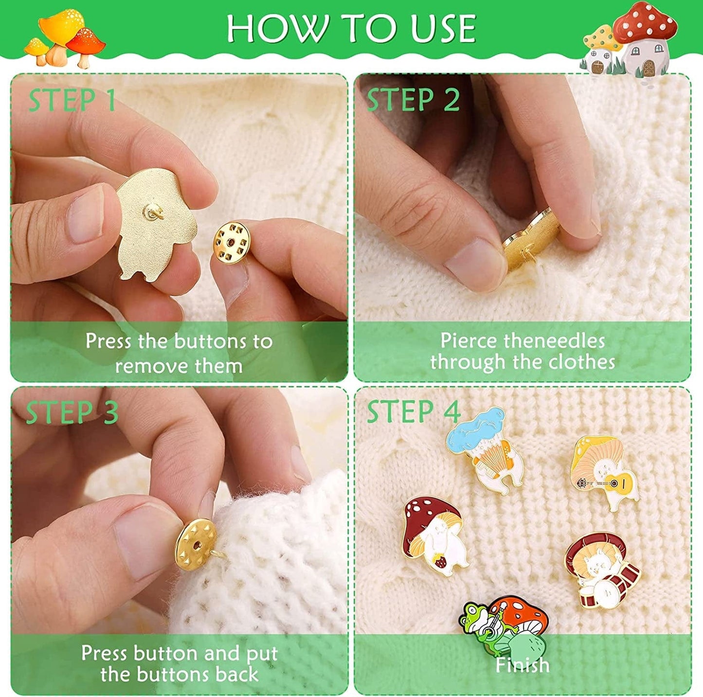 Cute Enamel Brooch Pins Sets Cartoon Mushroom Brooches Cat Frog Hedgehog Animal Plant Brooch Pin for Backpack Clothes DIY Party Decoration