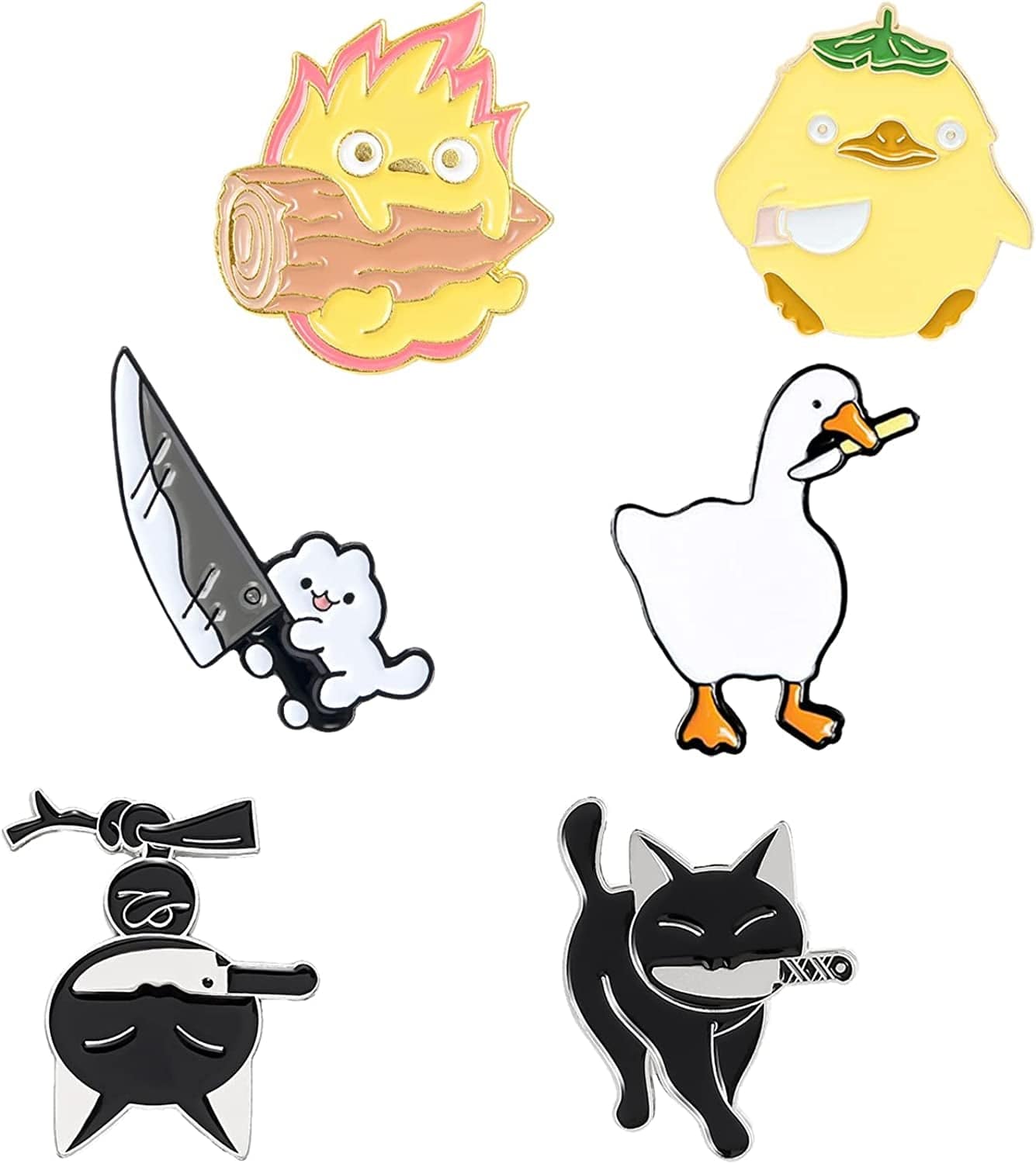 Cute Enamel Pins, Cartoon Pin Brooches Set, Funny Aesthetic Backpack Pins Lapel Badge Pins for Backpacks Jackets Hats Bags Cat & Goose & Duck