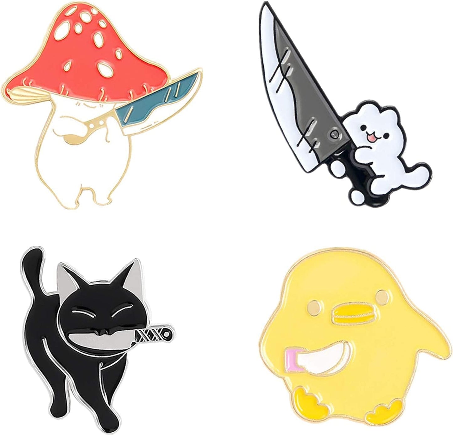 Cute Enamel Pins for Backpacks Cool Lapel Hat Pins for Jackets Funny Mushroom Cat Duck with Knife Enamel Brooch Pin Set