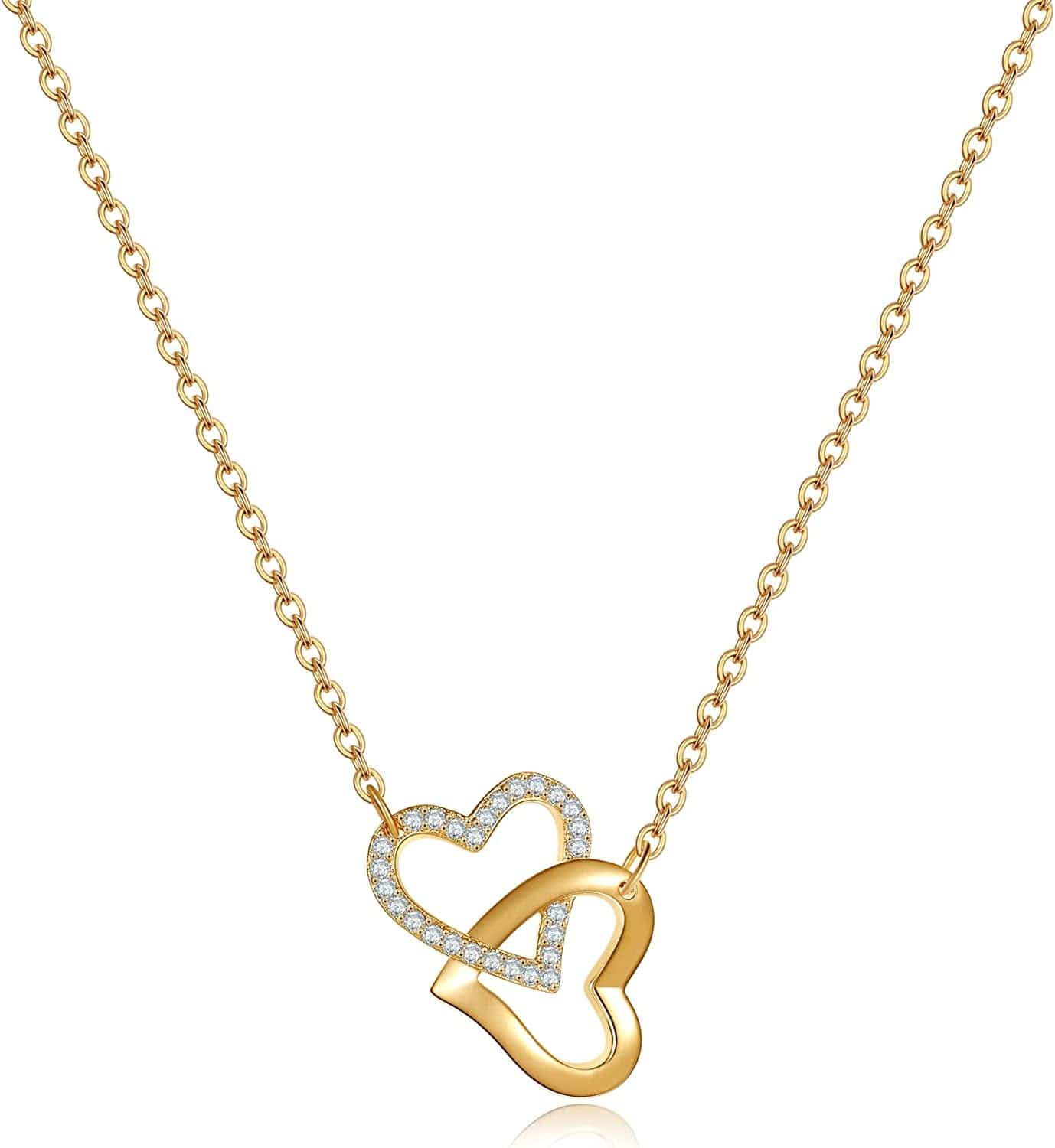 Cute Heart Necklace Tiny 14K Gold Heart Pendant Choker Necklaces Small Gold Love Open Heart Chain Necklace for Women Dainty Gold Necklace Gifts for Her double heart necklace