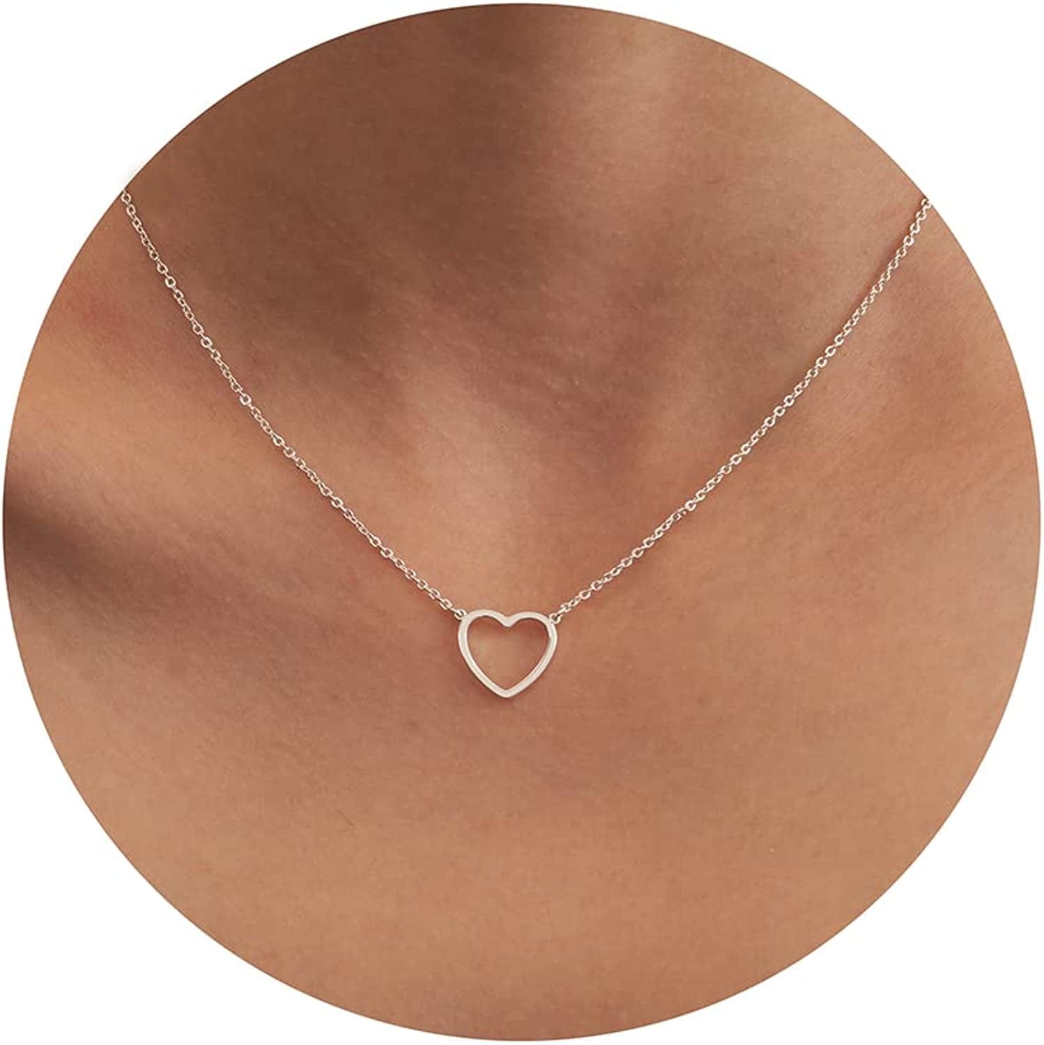 Cute Heart Necklace Tiny 14K Gold Heart Pendant Choker Necklaces Small Gold Love Open Heart Chain Necklace for Women Dainty Gold Necklace Gifts for Her open heart silver