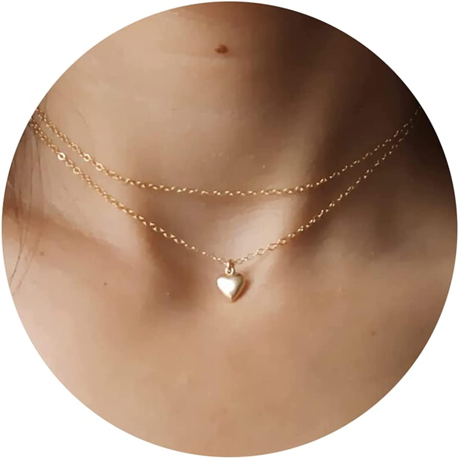 Cute Heart Necklace Tiny 14K Gold Heart Pendant Choker Necklaces Small Gold Love Open Heart Chain Necklace for Women Dainty Gold Necklace Gifts for Her simple layered heart