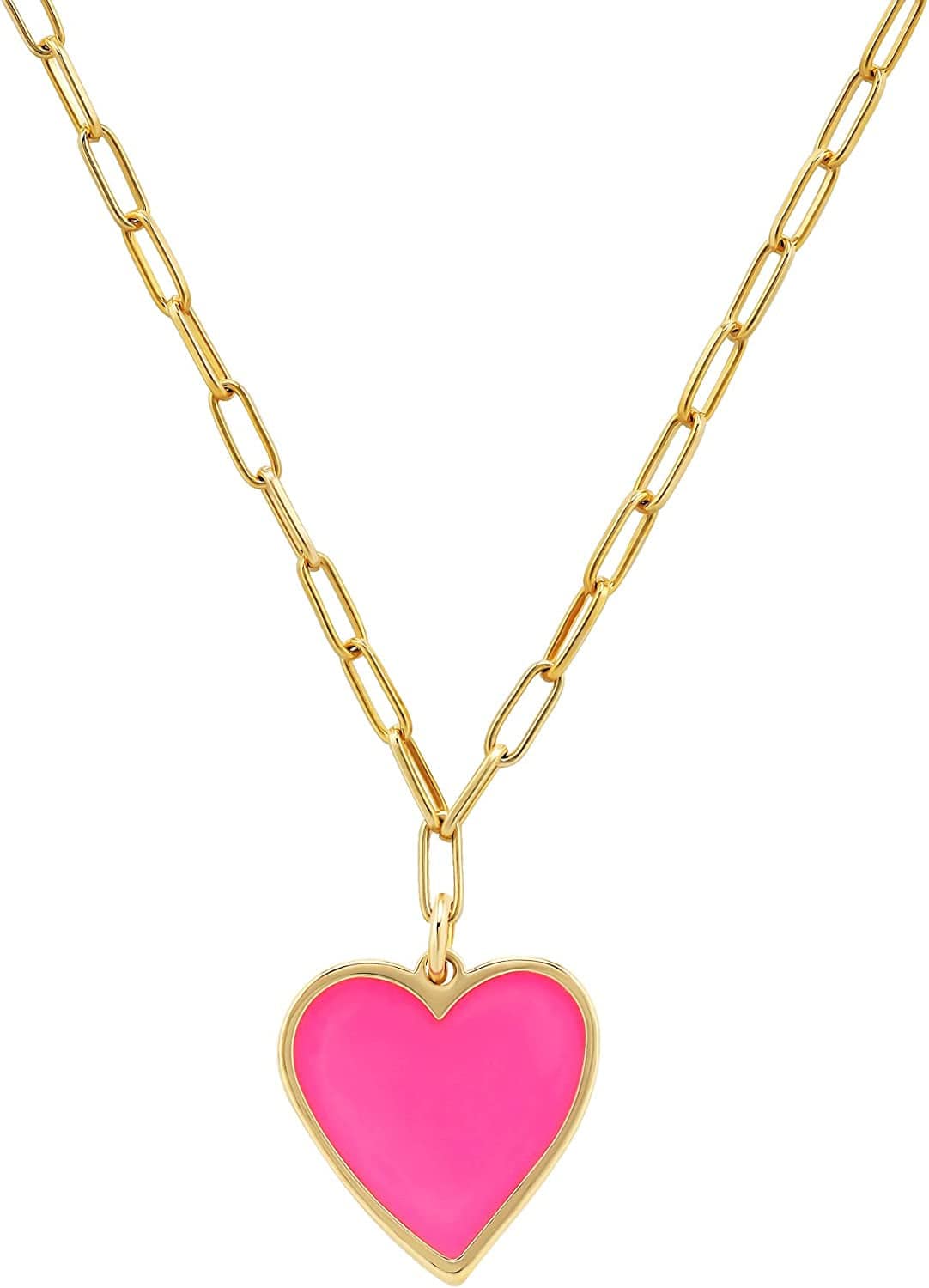 Cute Heart Necklace Tiny 14K Gold Heart Pendant Choker Necklaces Small Gold Love Open Heart Chain Necklace for Women Dainty Gold Necklace Gifts for Her pink heart