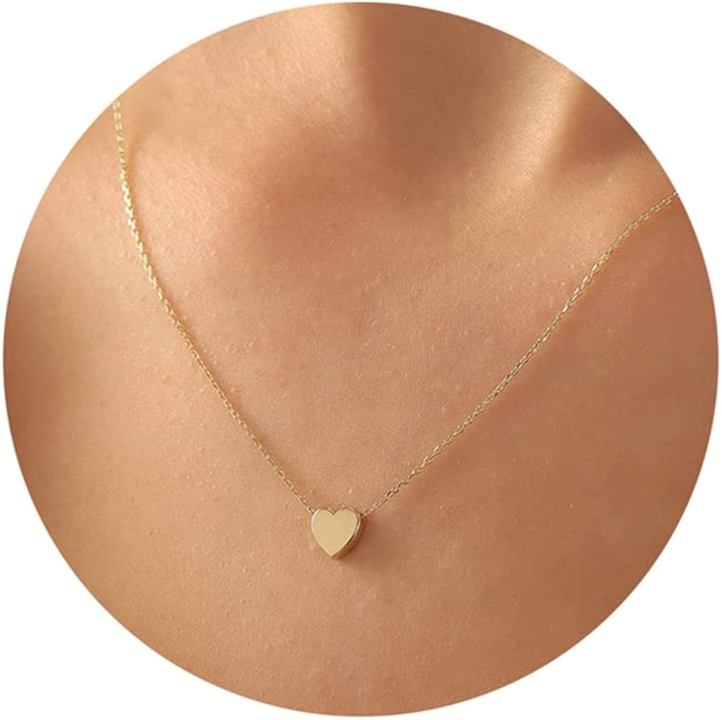 Cute Heart Necklace Tiny 14K Gold Heart Pendant Choker Necklaces Small Gold Love Open Heart Chain Necklace for Women Dainty Gold Necklace Gifts for Her gold heart