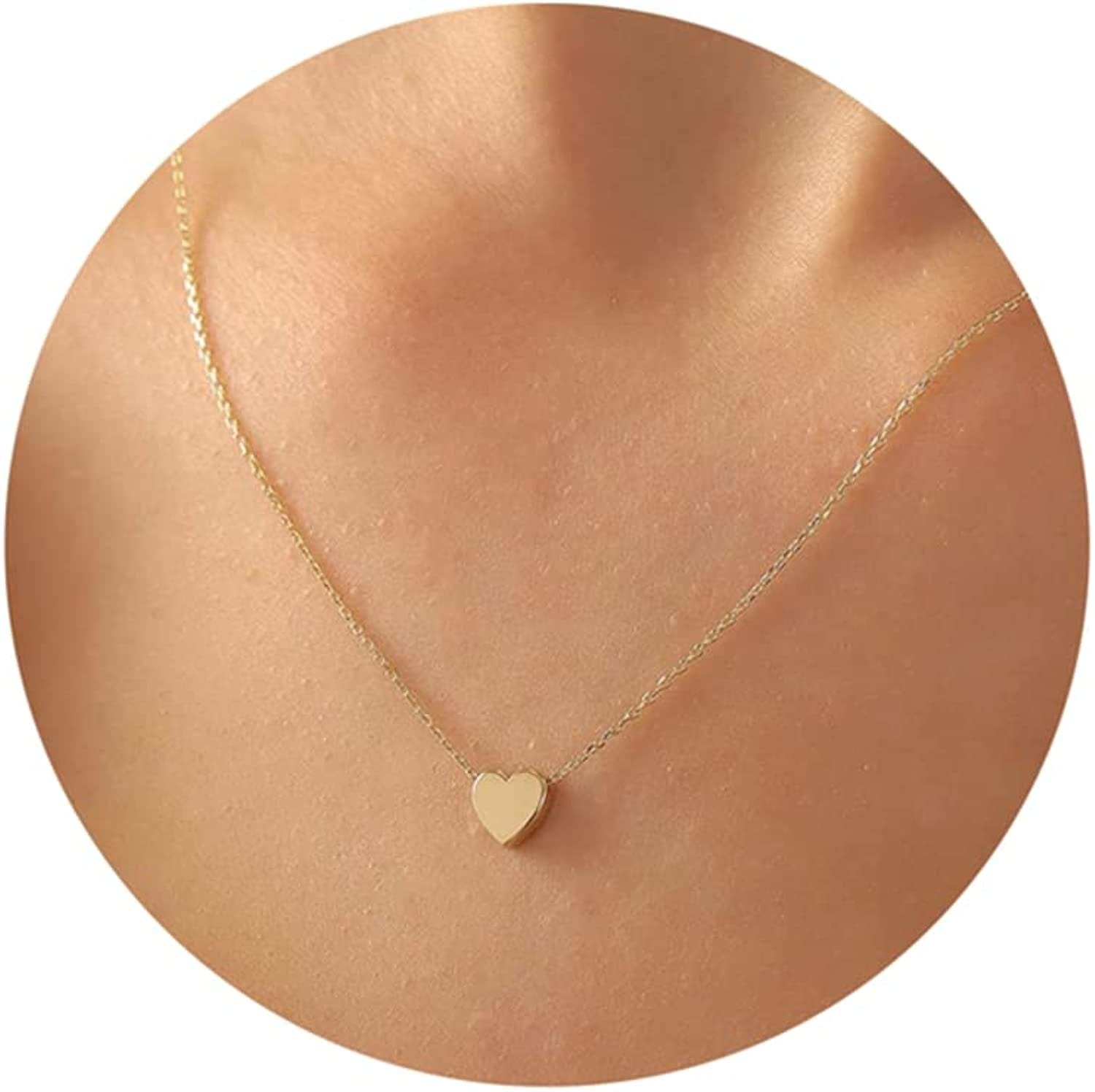 Cute Heart Necklace Tiny 14K Gold Heart Pendant Choker Necklaces Small Gold Love Open Heart Chain Necklace for Women Dainty Gold Necklace Gifts for Her gold heart