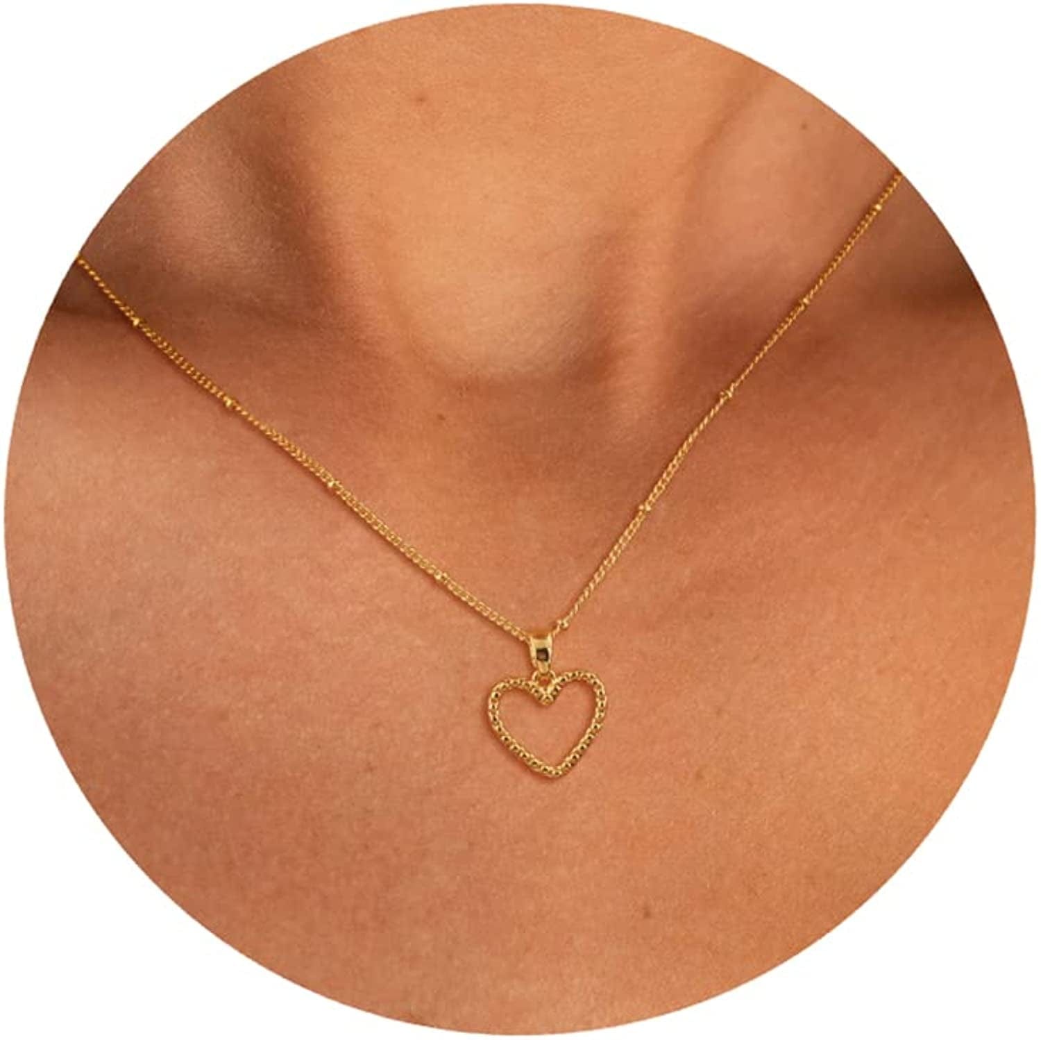 Cute Heart Necklace Tiny 14K Gold Heart Pendant Choker Necklaces Small Gold Love Open Heart Chain Necklace for Women Dainty Gold Necklace Gifts for Her open twisted heart gold