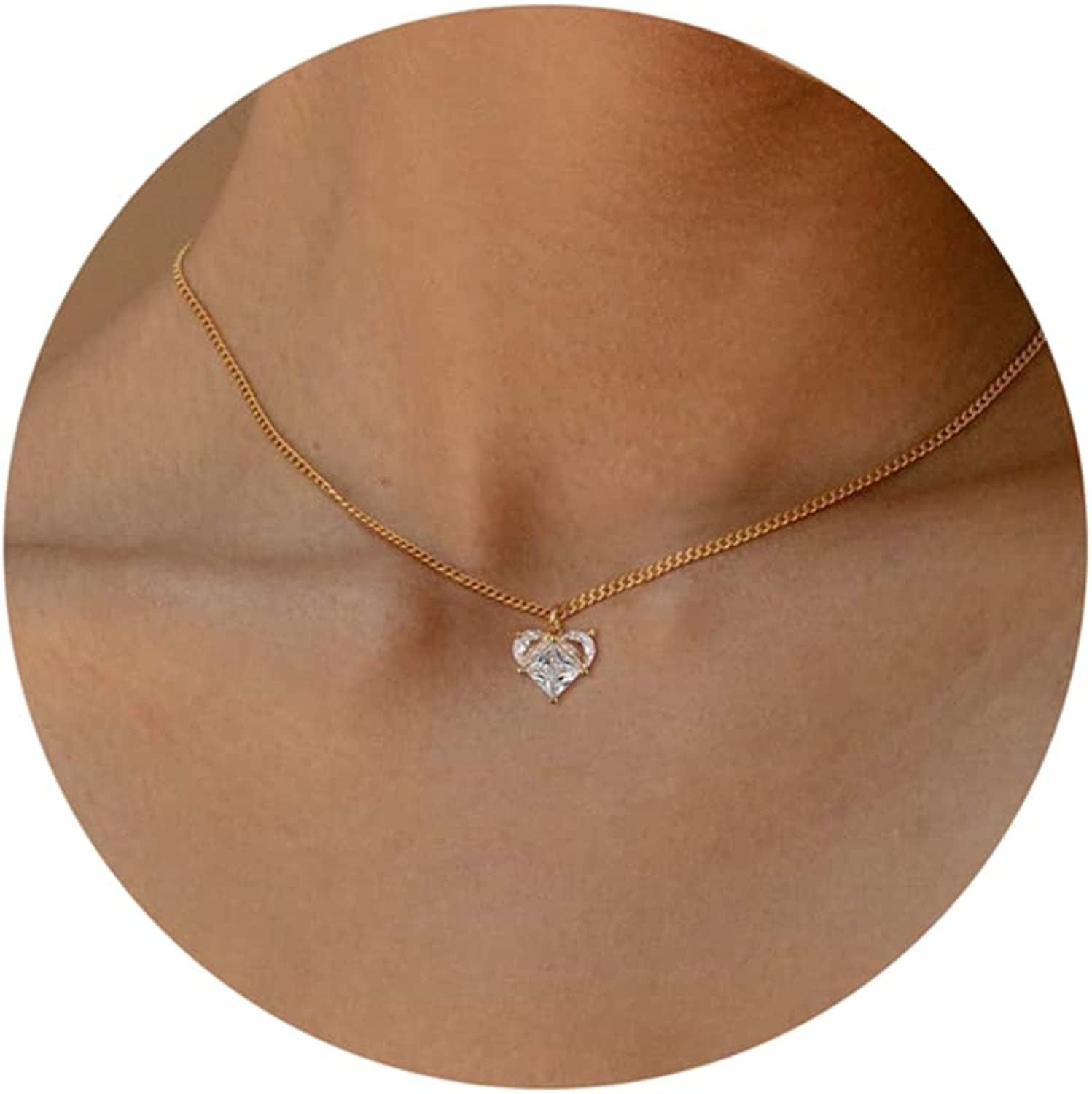 Cute Heart Necklace Tiny 14K Gold Heart Pendant Choker Necklaces Small Gold Love Open Heart Chain Necklace for Women Dainty Gold Necklace Gifts for Her chunky heart gold
