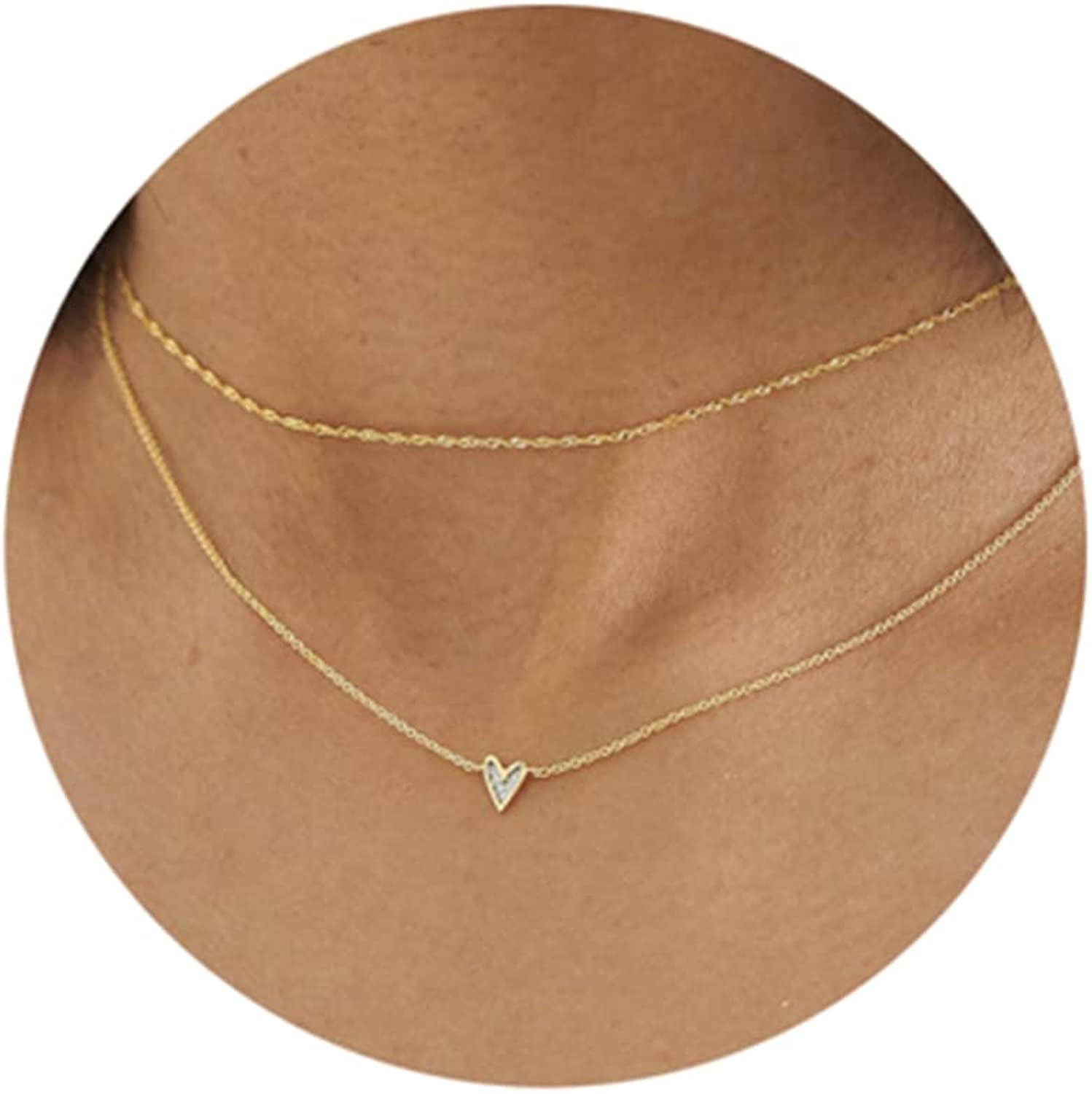 Cute Heart Necklace Tiny 14K Gold Heart Pendant Choker Necklaces Small Gold Love Open Heart Chain Necklace for Women Dainty Gold Necklace Gifts for Her layered chain heart-gold