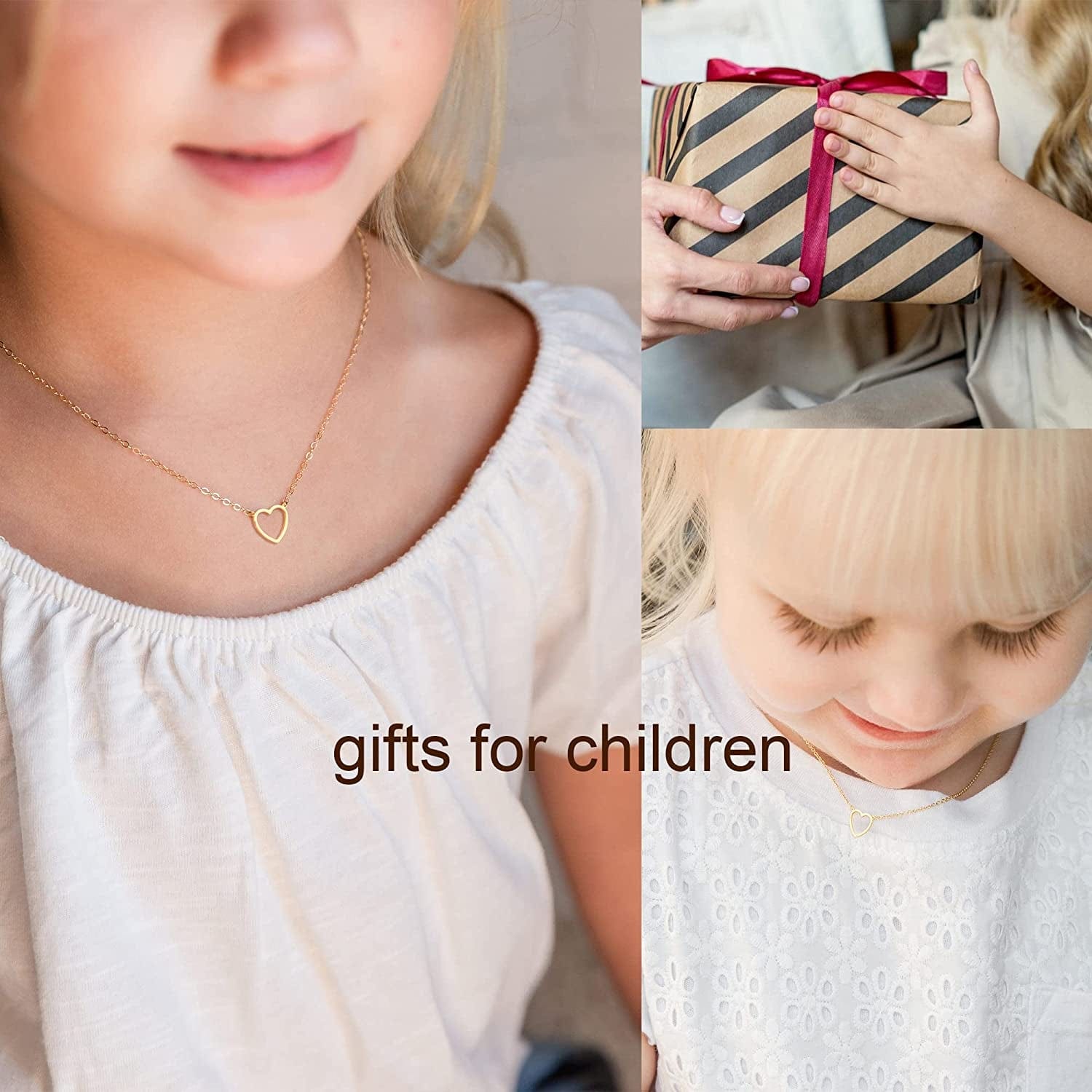 Cute Heart Necklace Tiny 14K Gold Heart Pendant Choker Necklaces Small Gold Love Open Heart Chain Necklace for Women Dainty Gold Necklace Gifts for Her