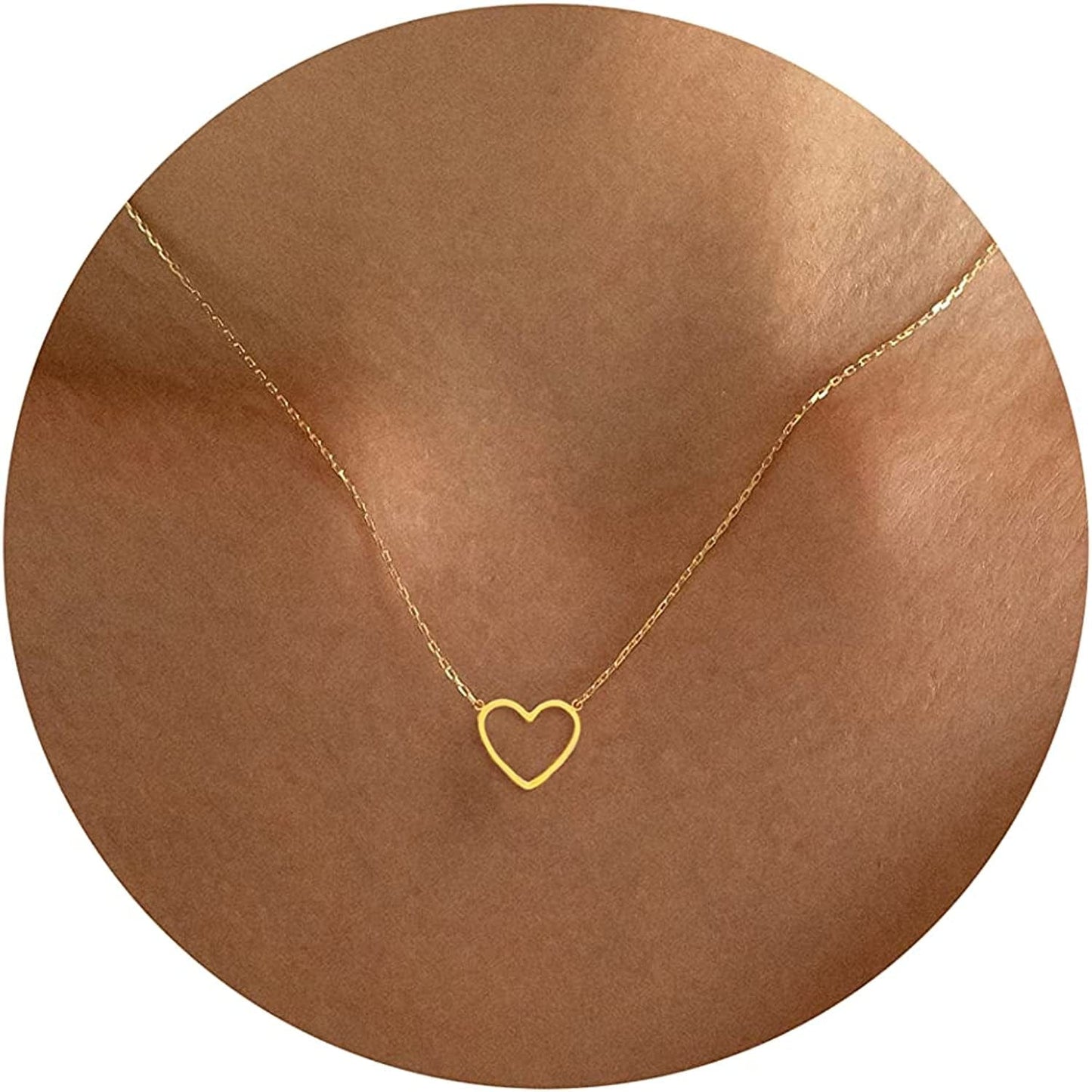 Cute Heart Necklace Tiny 14K Gold Heart Pendant Choker Necklaces Small Gold Love Open Heart Chain Necklace for Women Dainty Gold Necklace Gifts for Her open heart pendant necklace gold