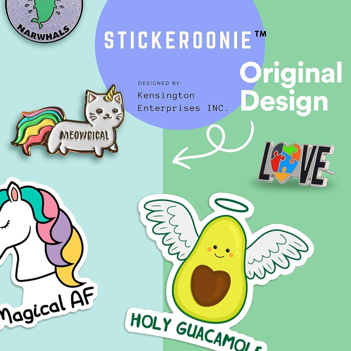 Cute Rainbow Meowgical Caticorn Lapel Pin, Colorful Magical Cat Unicorn Gold Plated Decorative Pin, 1.4”