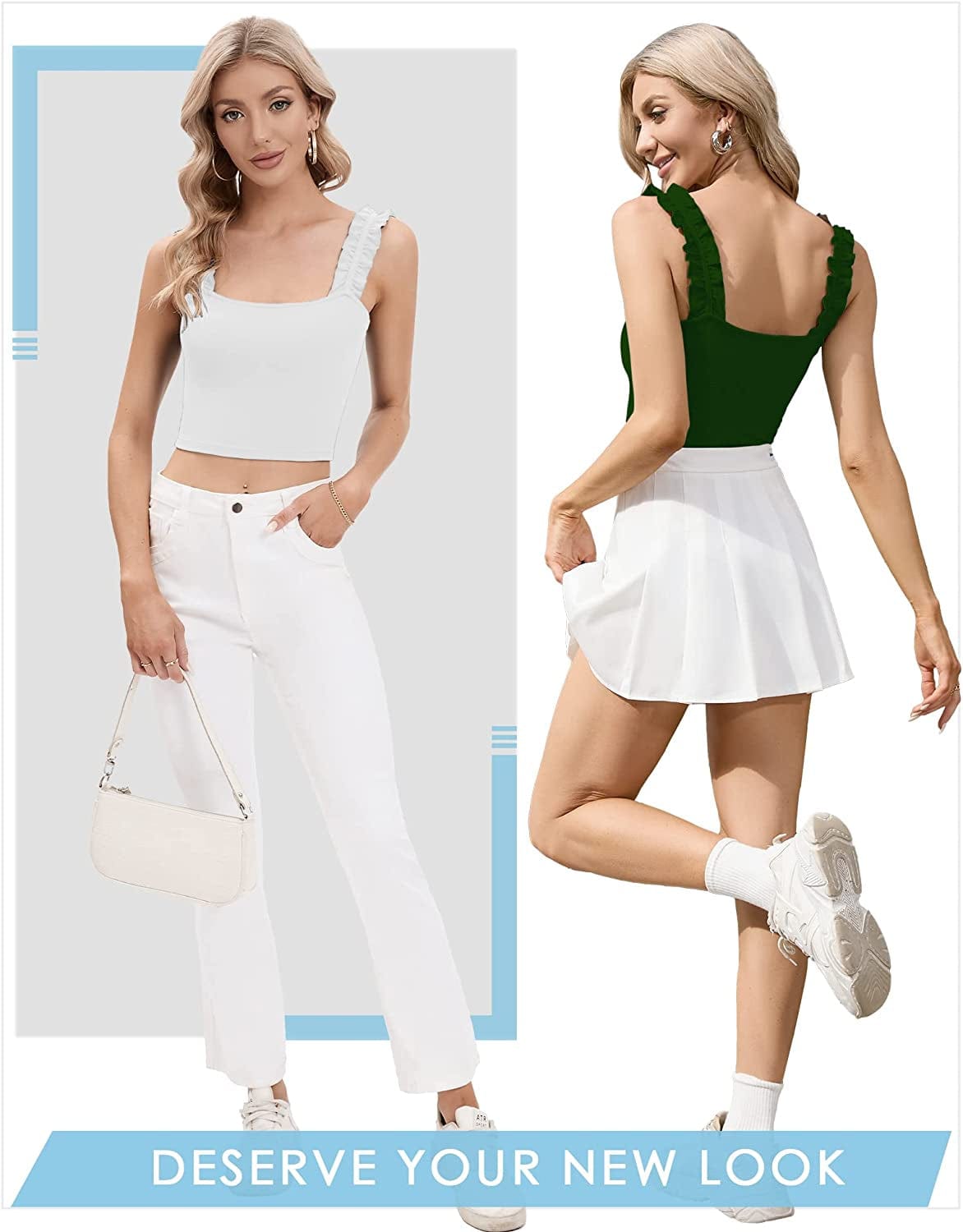 Cute Tank Tops for Women Ribbed Square Neck Ruffle Sleeve Tops for Women Cute Shirts Trendy Going Out Crop Tops