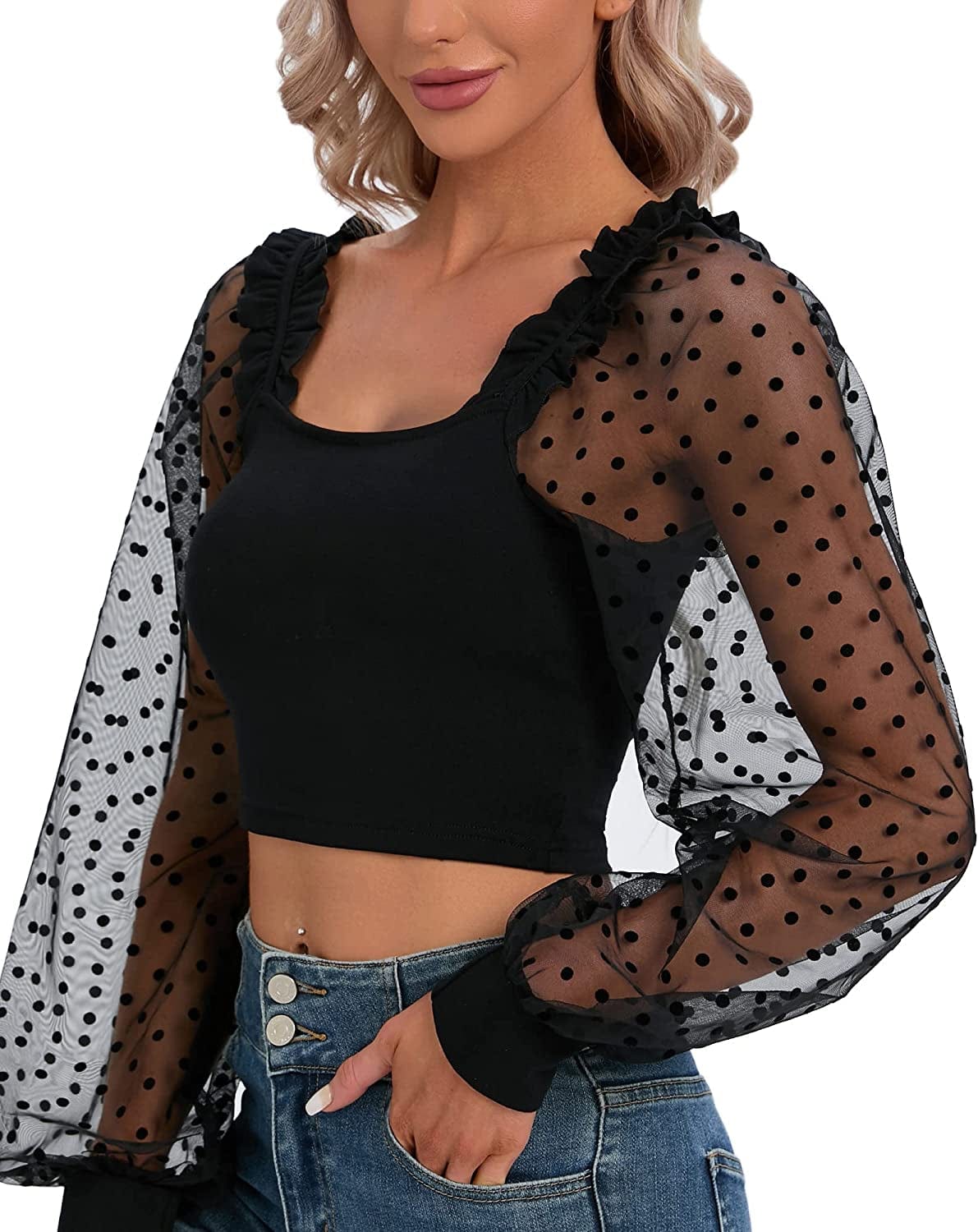 Cute Tank Tops for Women Ribbed Square Neck Ruffle Sleeve Tops for Women Cute Shirts Trendy Going Out Crop Tops