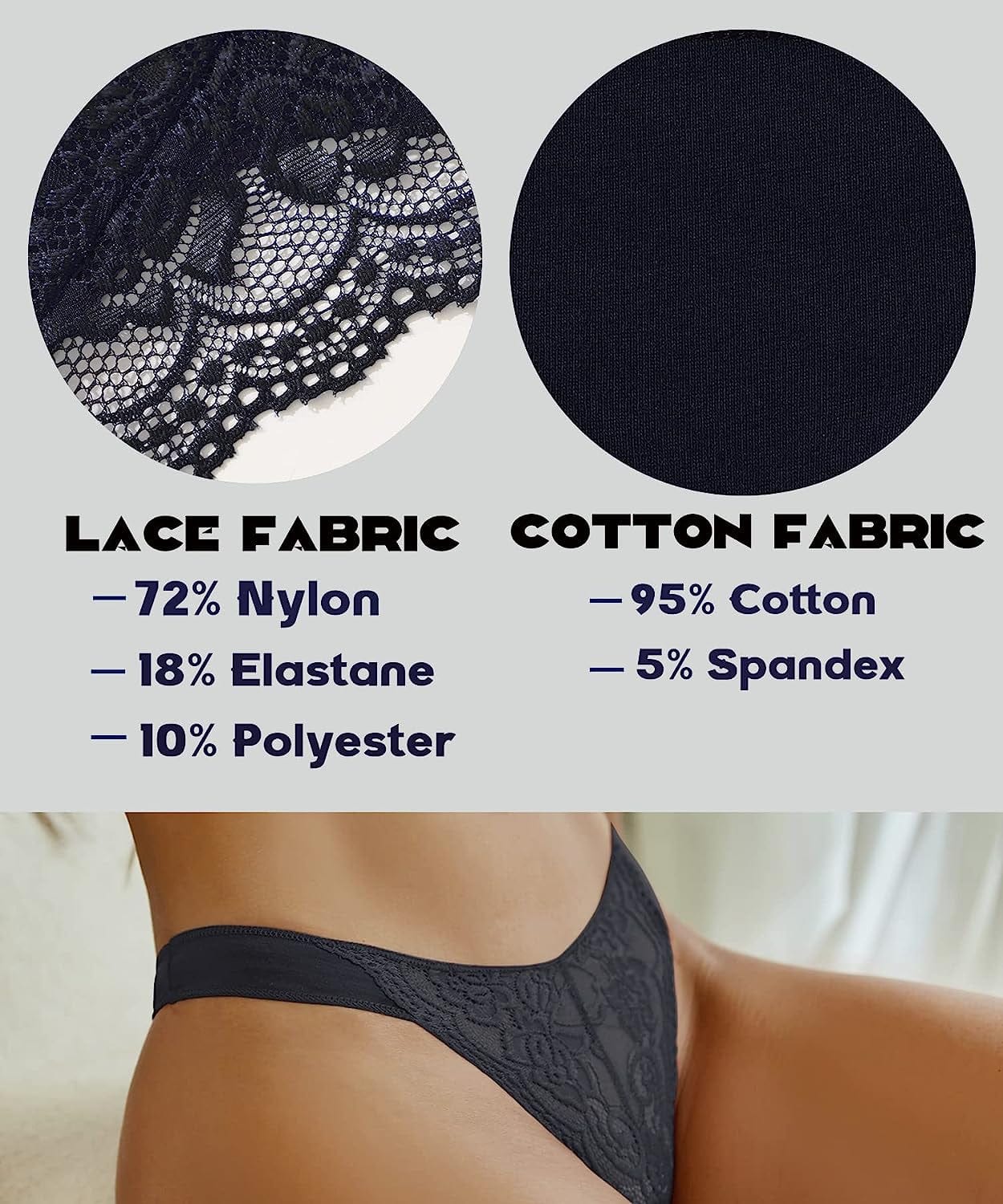 Cutebyte Cotton Thongs for Women Sexy Lace Thong Underwear T Back Breathable Low Rise Hipster Tangas Panties 6 Pack