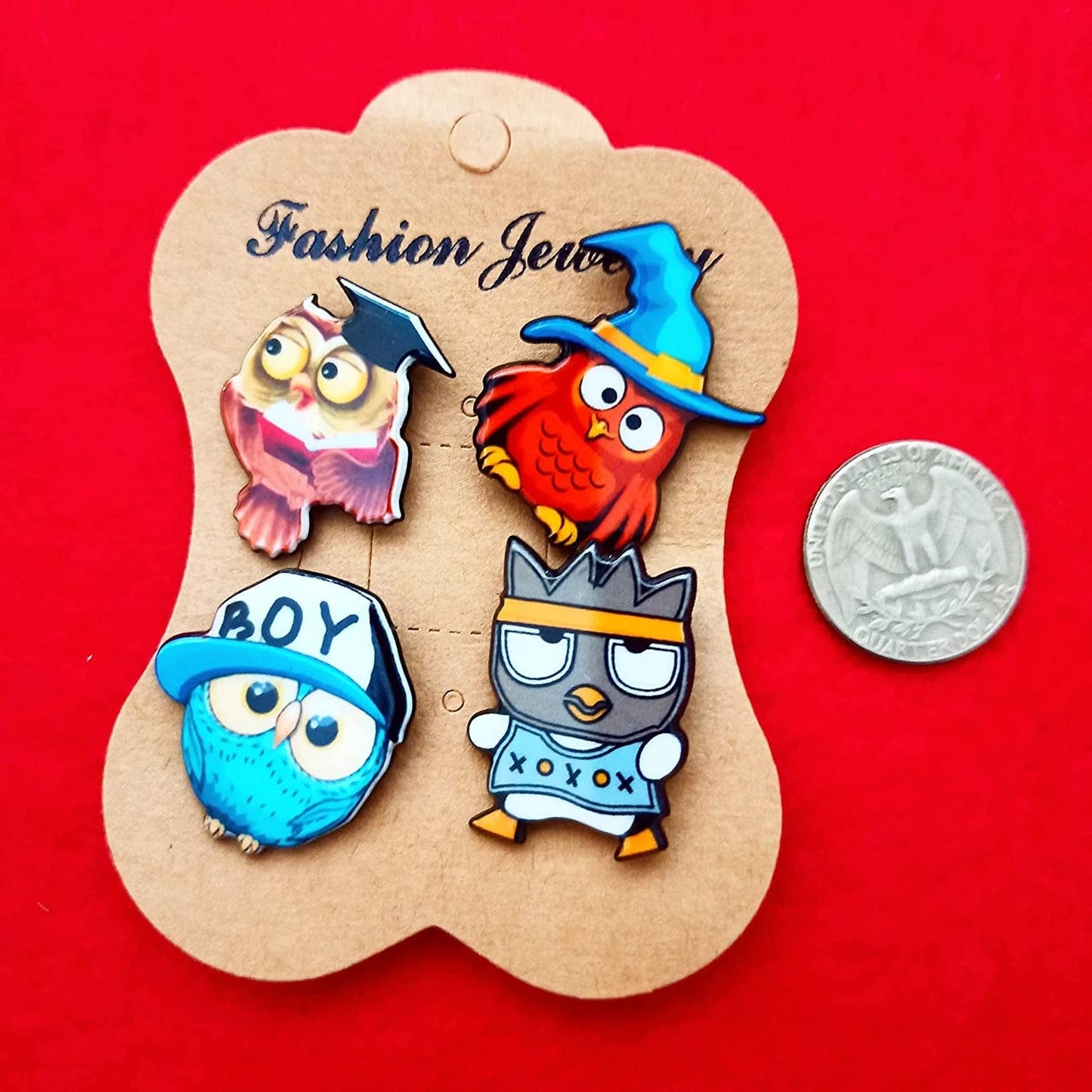 Cutest Owl Set2 Wizard Owl Hip Hop Owl Pop Owl Academic Owl 4 Pcs Pack Funny Fancy Pin for Bag Backpack Jacket Beret Lapel Pin Coat Collar and Shirt Pin. Brooch., Colorful