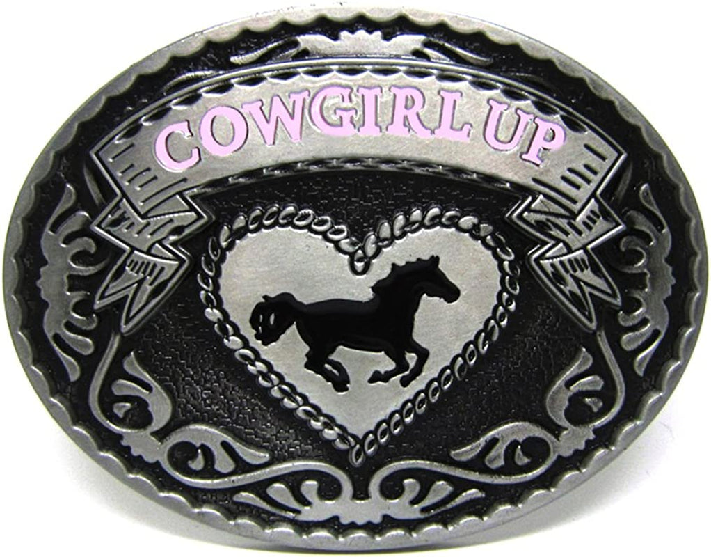 MASOP VOGU Cowgirl up Western Cowgirl Rodeo Belt Buckle Women Girls Fashion Jean'S Accessory Apparel & Accessories > Clothing Accessories > Belt Buckles MASOP VOGU Oval Cowgirl