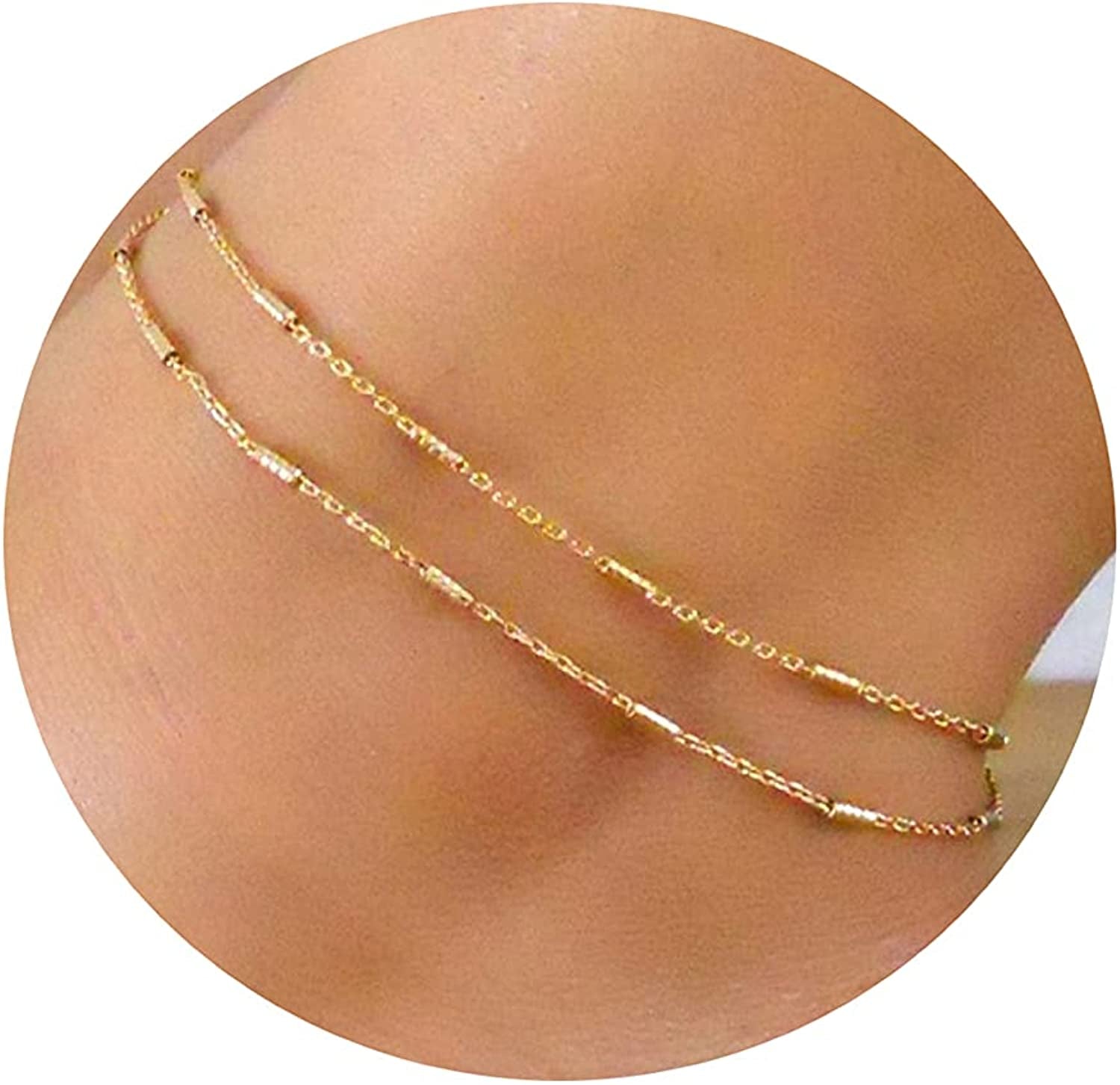 Pencros Dainty Layered Anklet,14K Gold Filled Cute Beads Satellite Chain Heart Boho Adjustable Anklets for Women Teen Girls Apparel & Accessories > Jewelry > Anklets Pencros gold layered