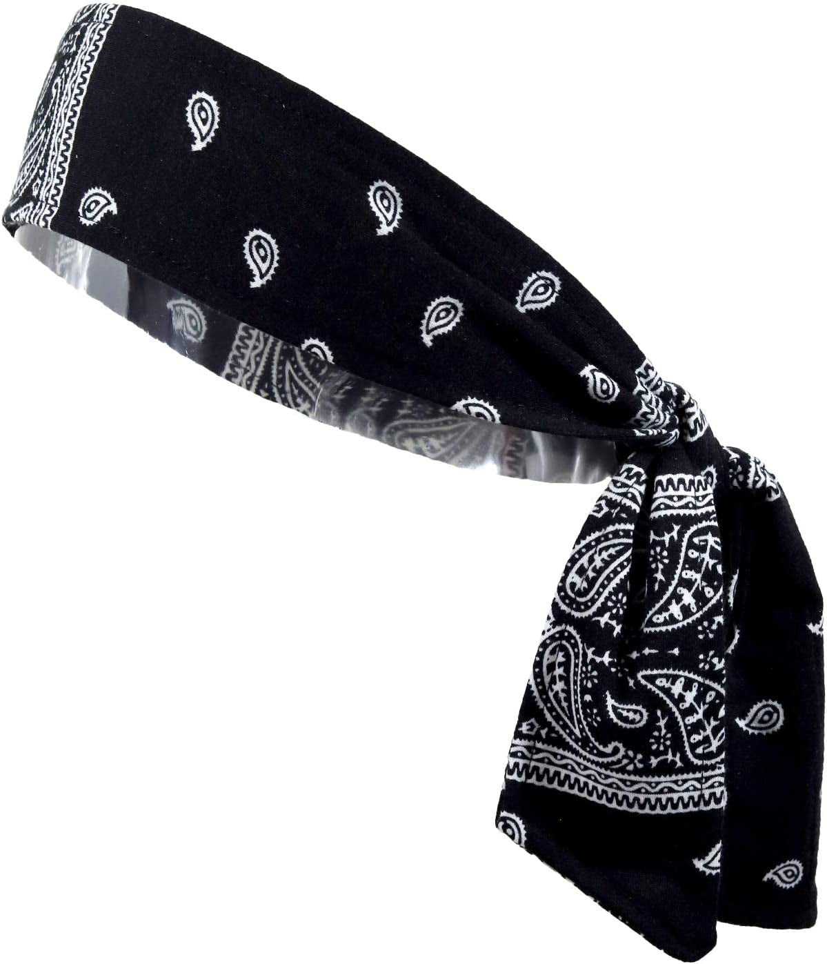 Kenz Laurenz Headbands Tie on Headband for Women Men Running Athletic Hair Head Band Elastic Sports Sweat Basketball Sweatband Stetchy Yoga Workout Sweatbands Adjustable Non-Slip Moisture Wicking Apparel & Accessories > Clothing Accessories > Bandanas & Headties Kenz Laurenz Black Bandana
