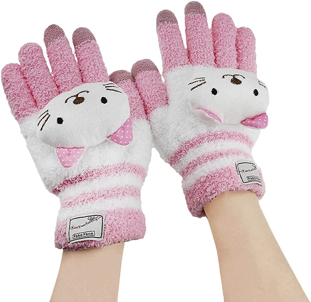 Cute Panda Winter Wool Touchscreen Gloves for Women Girls Windproof Warm Knit Texting Gloves Mittens Gift for Christmas Day Apparel & Accessories > Clothing Accessories > Gloves & Mittens FakeFace Pink White Cat