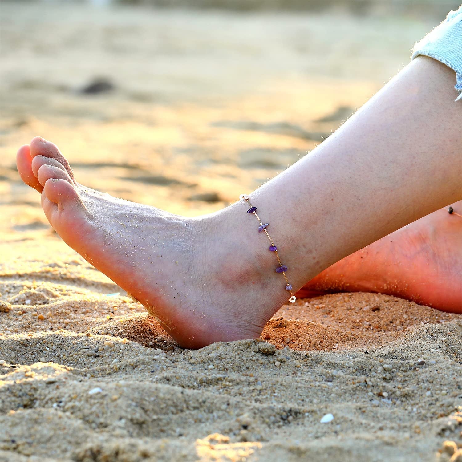 FUNEIA Gold Ankle Bracelets for Women 14K Gold Plated Anklet for Women Daisy Moon Star Evil Eye Anklet Boho Beach Foot Chain Adjustable Dainty Foot Jewelry Apparel & Accessories > Jewelry > Anklets FUNEIA