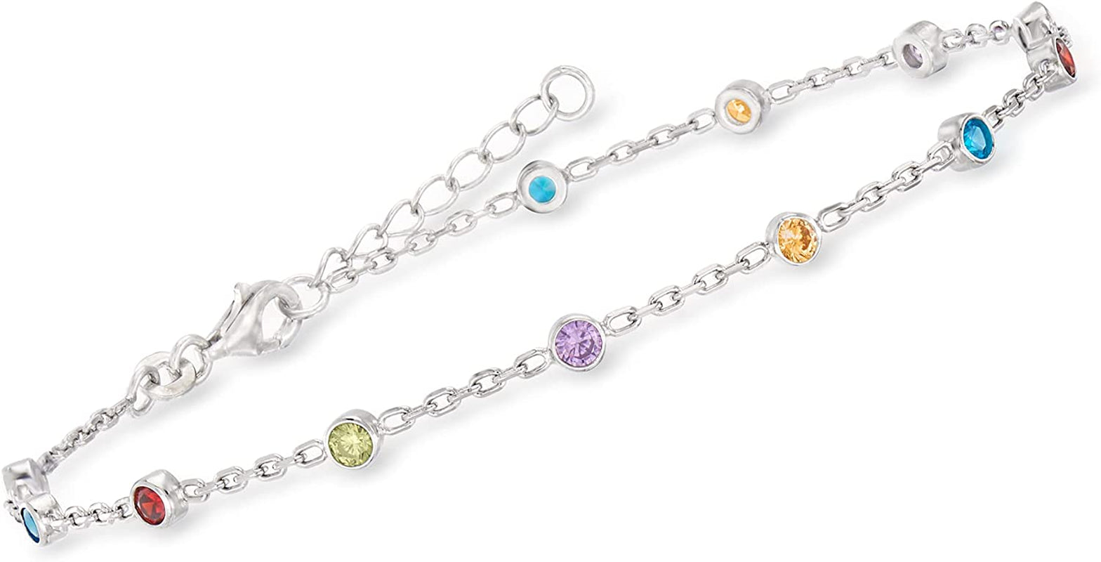 Ross-Simons 1.20 Ct. T.W. Multicolored CZ Station Anklet in Sterling Silver. 9 Inches Apparel & Accessories > Jewelry > Anklets Ross-Simons
