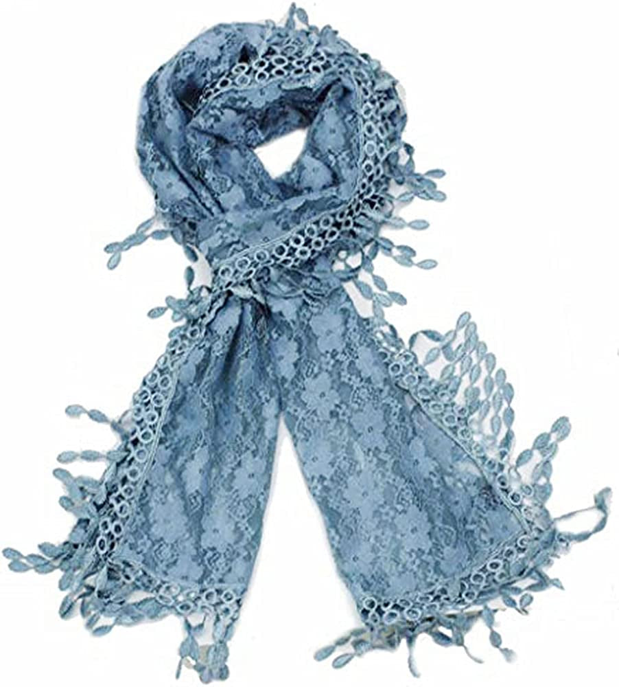 Cirrus Lightweight Soft Leaf Lace Fringes Scarf Shawl for Women Apparel & Accessories > Clothing Accessories > Scarves & Shawls Cirrus Blue