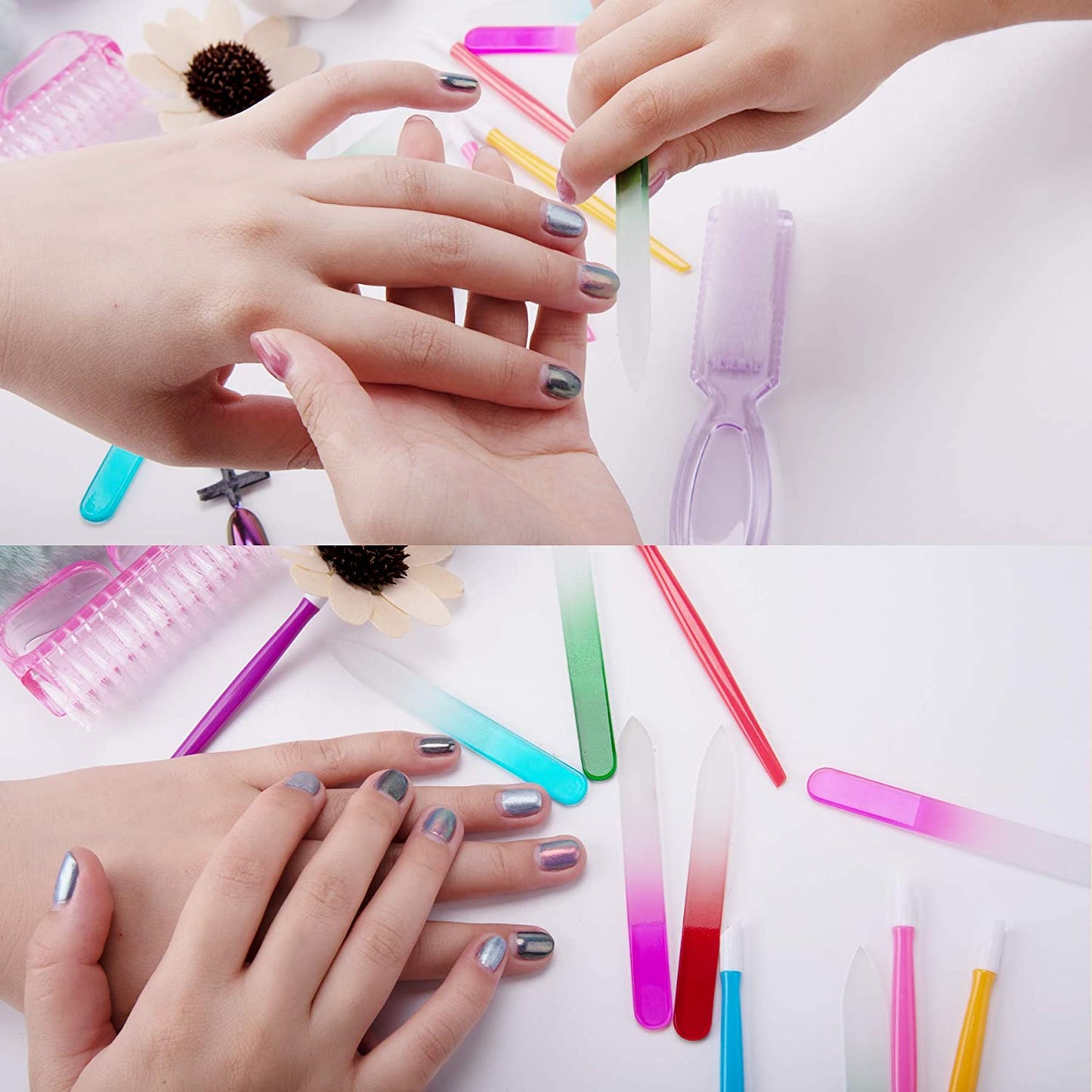 BQTQ 42 Pieces Glass Nail Files Rubber Nail Cuticle Pusher Set Fingernail Files Nail Care Manicure Set for Natural Nail Tools Health & Beauty > Personal Care > Cosmetics > Cosmetic Tools > Nail Tools BQTQ