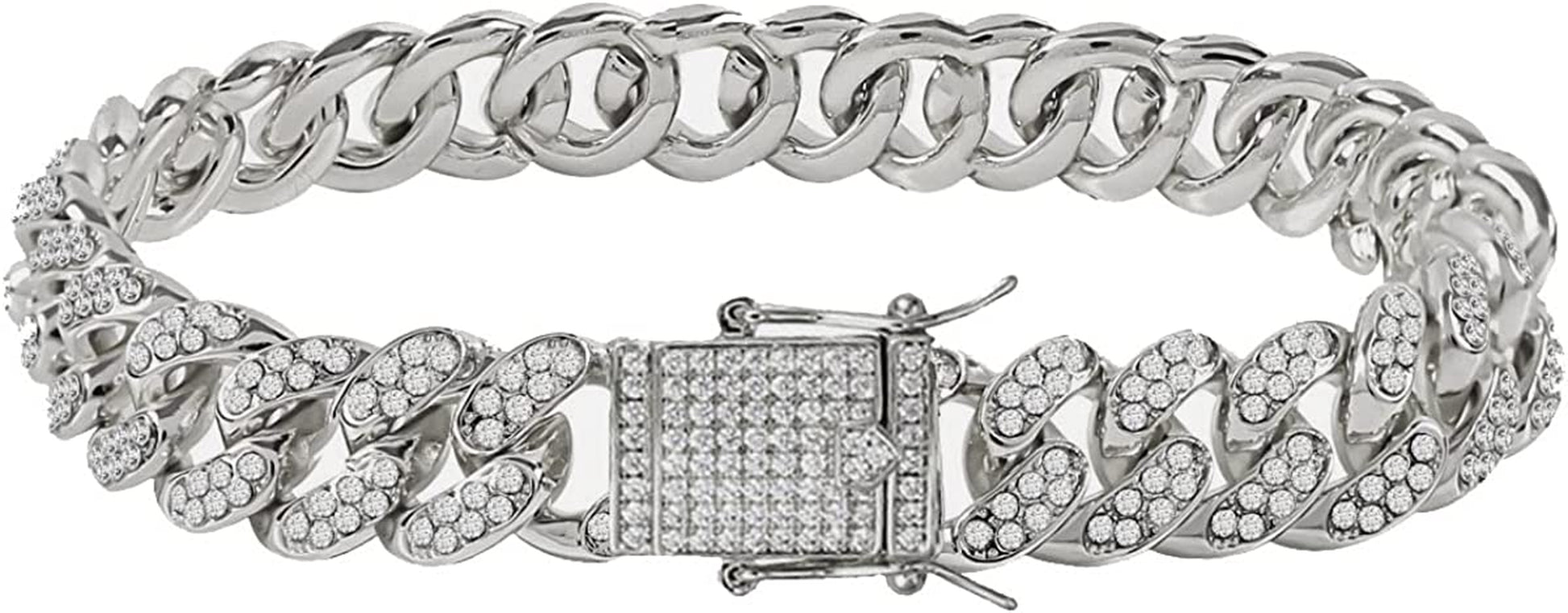 Cuban Link Anklets for Women plus Size Large Ankle Bracelets Gold Silver Rhinestone Diamond Bling Anklets Women 9 10 Inch Apparel & Accessories > Jewelry > Anklets BLBLJERY 13mm-Silver 9 inch