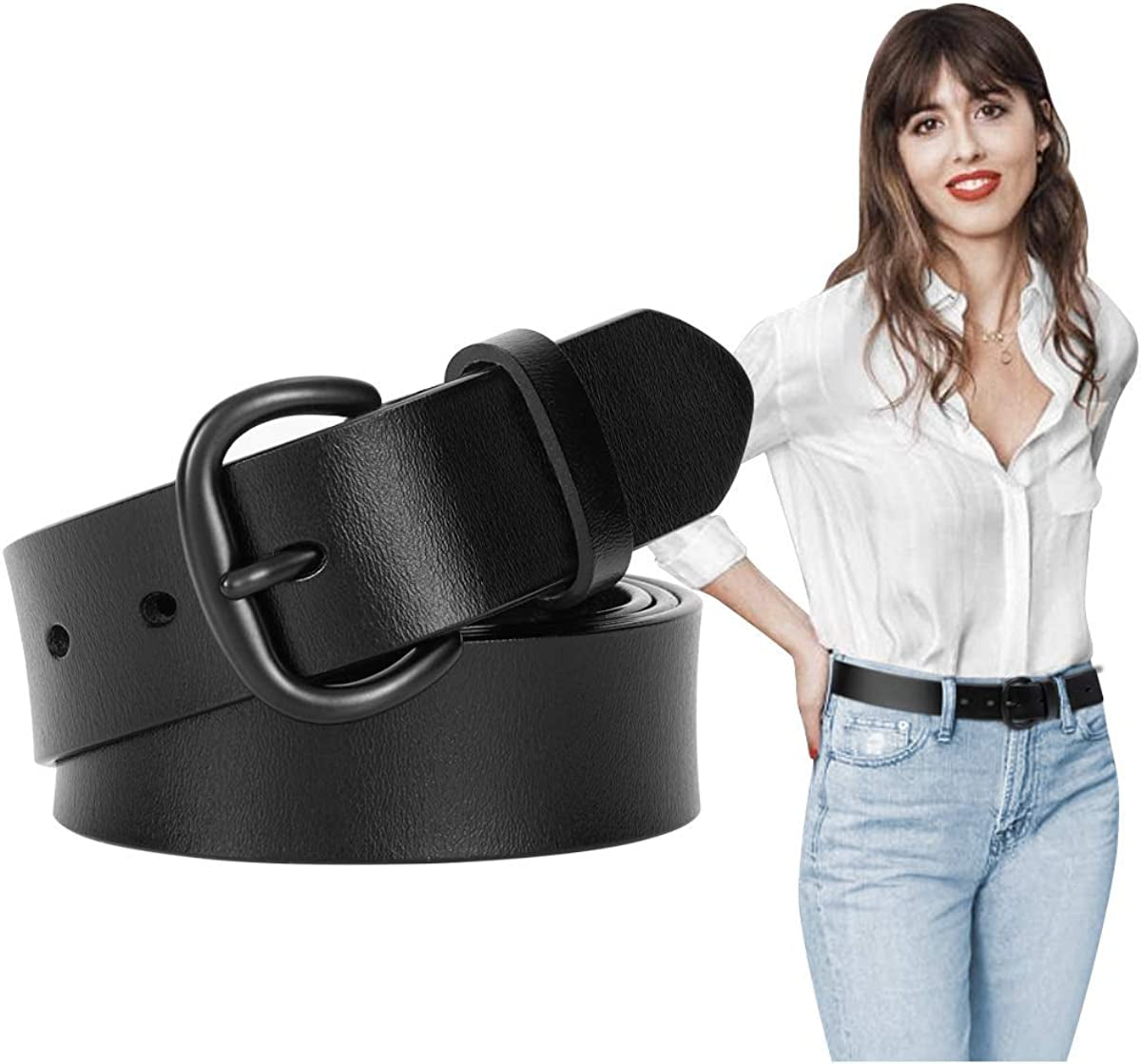 Fashion Womens Leather Belts SUOSDEY with Pin Buckle Waist Belt for Jeans Pants Apparel & Accessories > Clothing Accessories > Belts SUOSDEY 05-black With Black Buckle XXX-Large: fits waist from 51"-54"