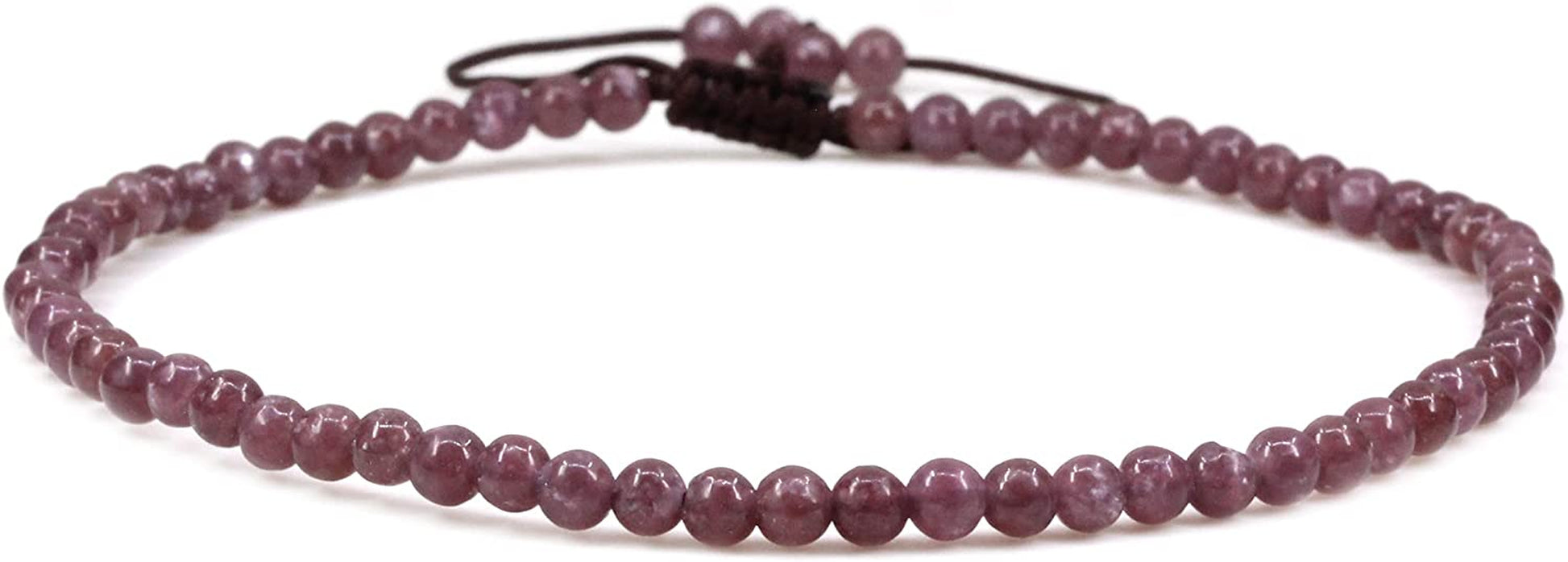 Keleny Natural Gemstone 4Mm round Bead Charm Stretch Anklet for Women Brown Rope Adjustable 8.6-11 Inch Apparel & Accessories > Jewelry > Anklets Kelenystones Purple Lepidolite Lithium Mica
