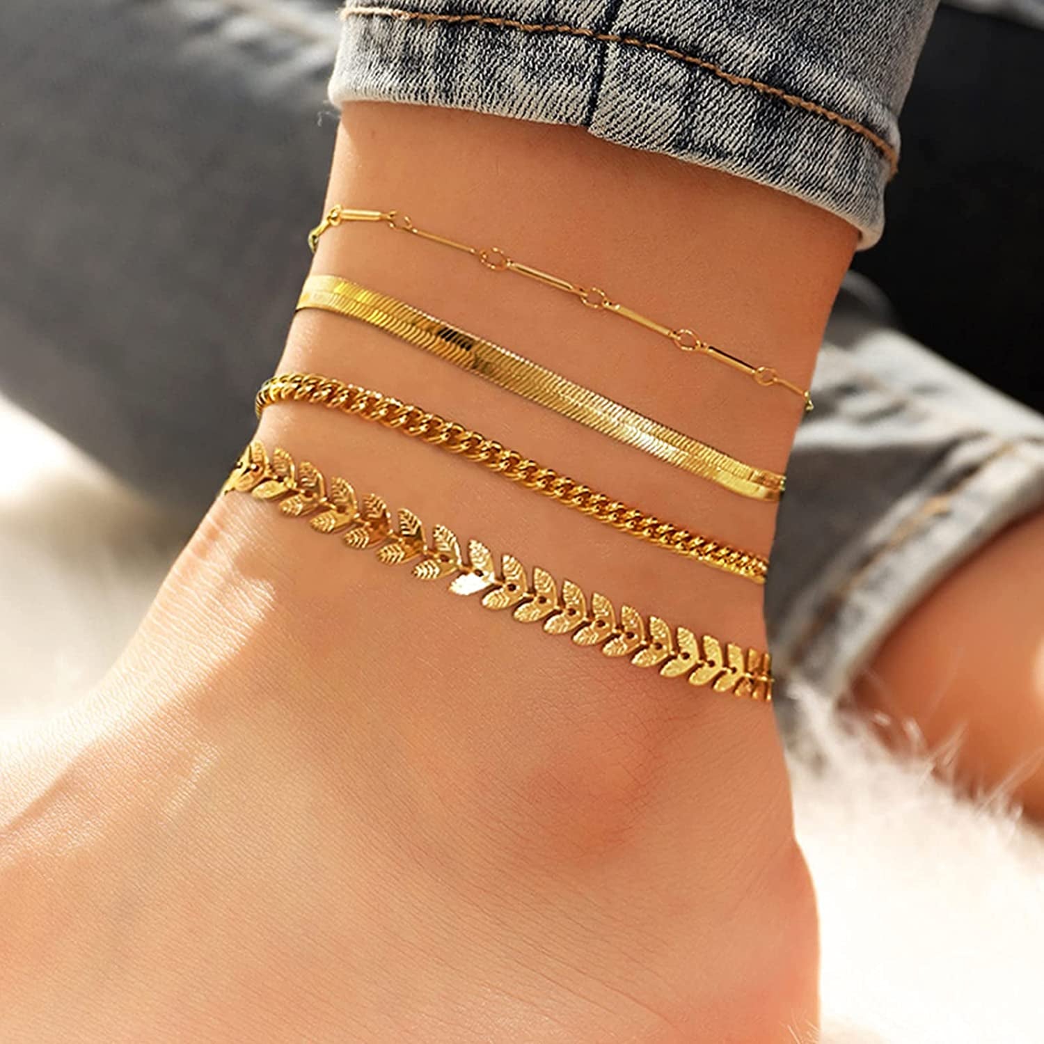 Luxval Ankle Bracelets for Women, Tennis Chain Butterfly Anklets for Women 14K Gold Bead Link Foot Jewelry CZ Stones Anklet Bracelets for BFF Gift Apparel & Accessories > Jewelry > Anklets Luxval