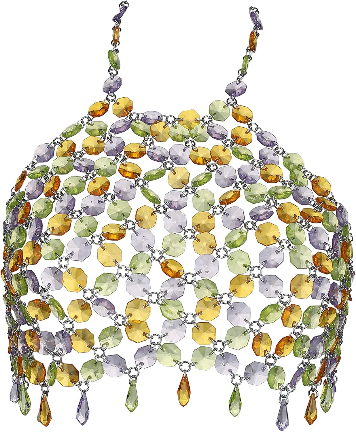 Ccbodily Crystal Body Chain Bra - Womens Fashion Handmade Body Harness Bra Jewelry Accessories for Party Rave Apparel & Accessories > Jewelry > Body Jewelry CCbodily 162-RAINBOW