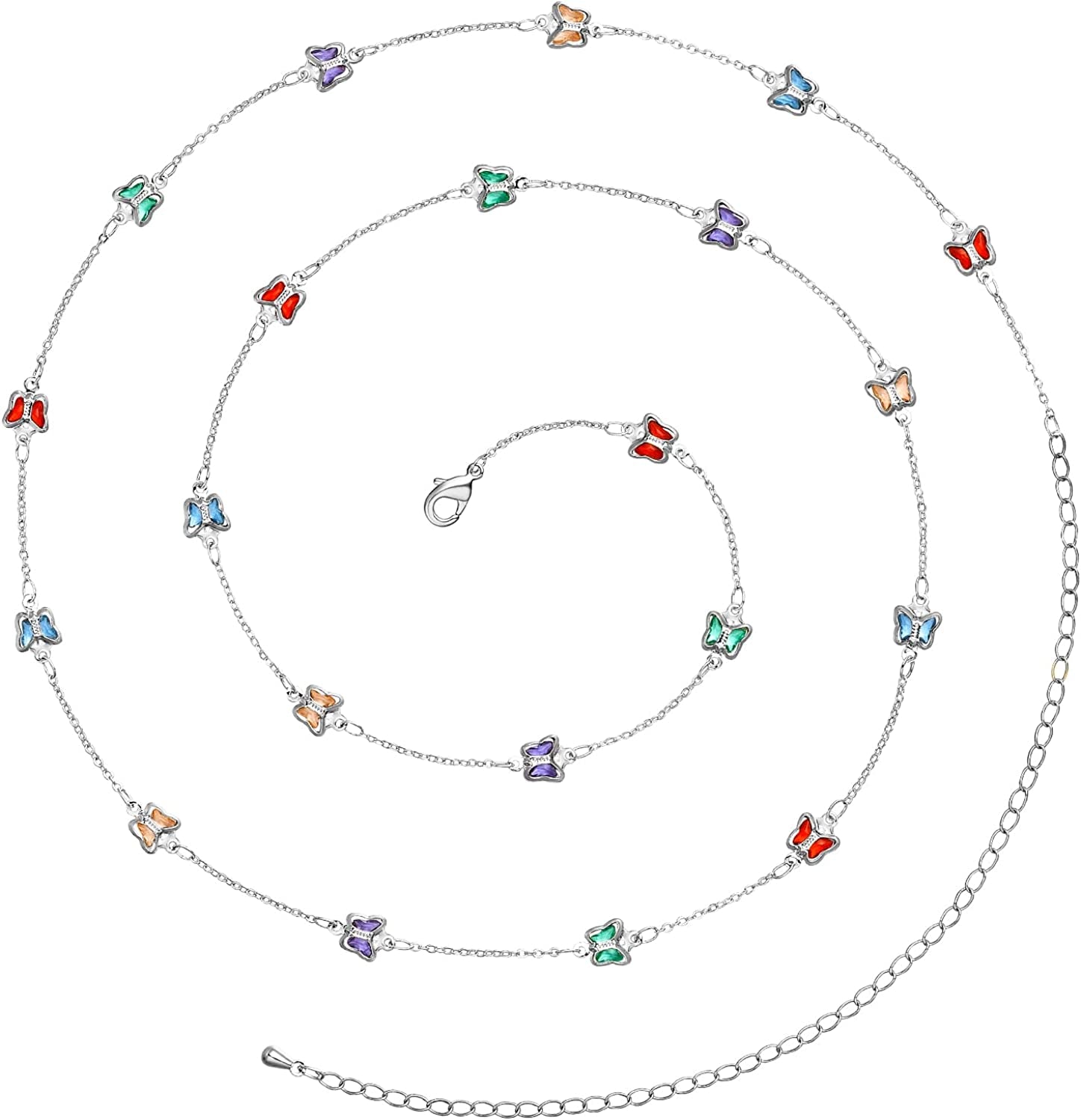 Kissyan Bikini Body Chains for Women, 14K Gold Adjustable Sexy Waist Chain Summer Beach Colorful Cuban Link Pearl Evil Eyes Belly Chain Handmade Jewelry Apparel & Accessories > Jewelry > Body Jewelry KissYan Silver-butterfly chain