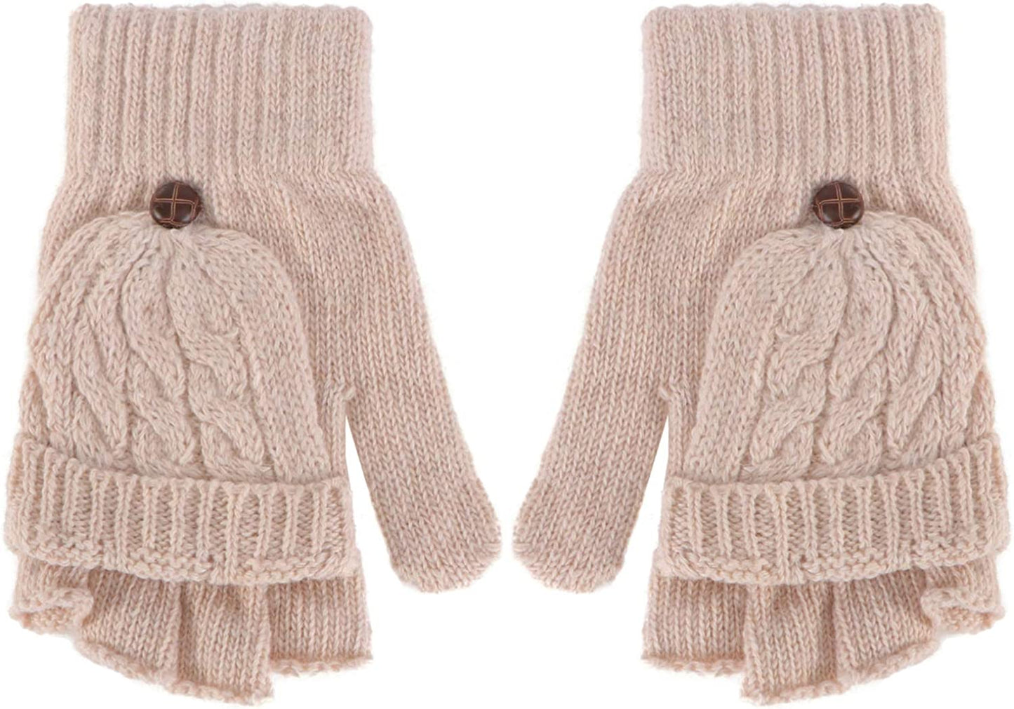UEETEK Women Winter Warm Wool Knitted Convertible Fingerless Gloves with Mitten Cover (Brown) Apparel & Accessories > Clothing Accessories > Gloves & Mittens UEETEK Beige